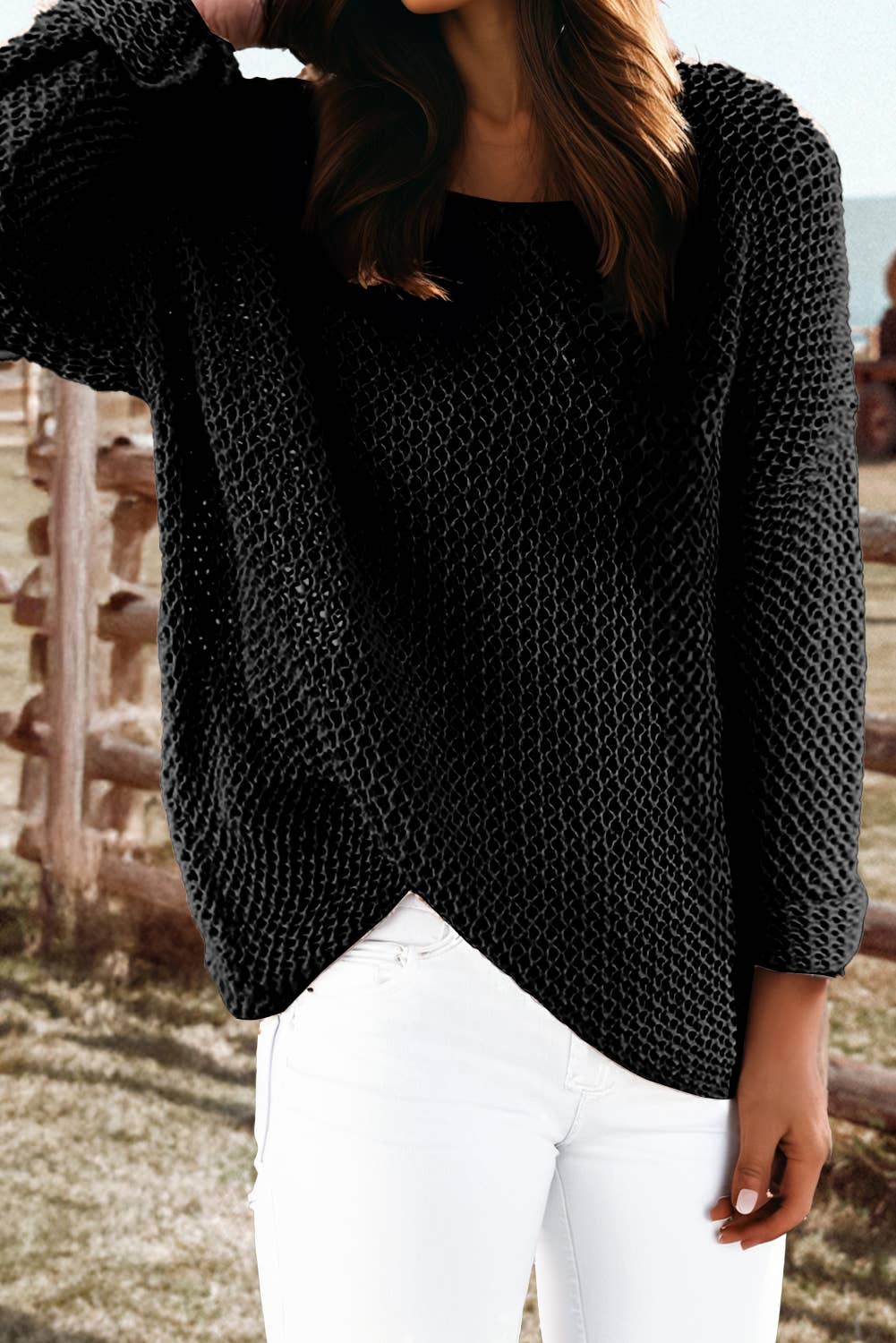 Fashion-W Crochet Hollow-out Jumper Top Sweater