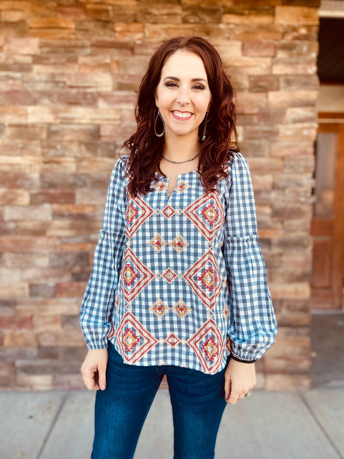 Embroidered Plaid Top