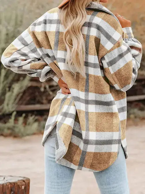 Navy Blue Plaid Button Flannel Shirt Jacket