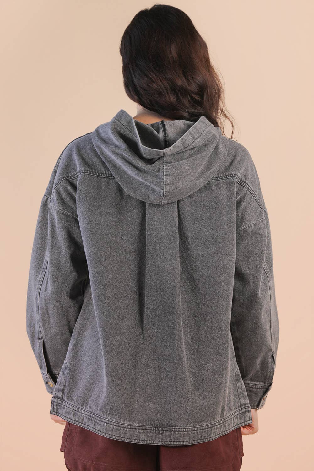 Washed Denim Casual Hood Pullover Top