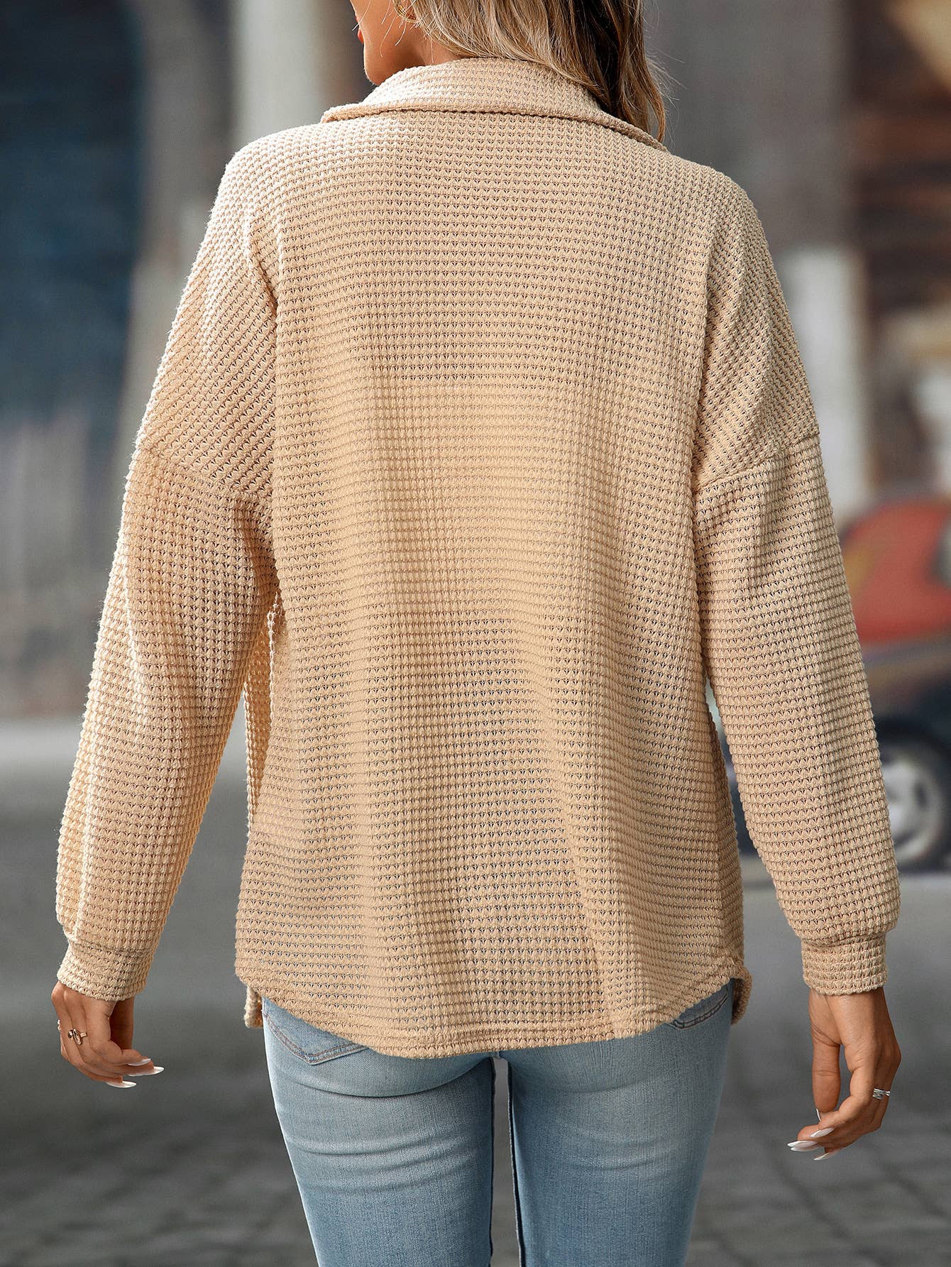 Waffle Knit Button-Up Shirt – Casual Fall Cardigan