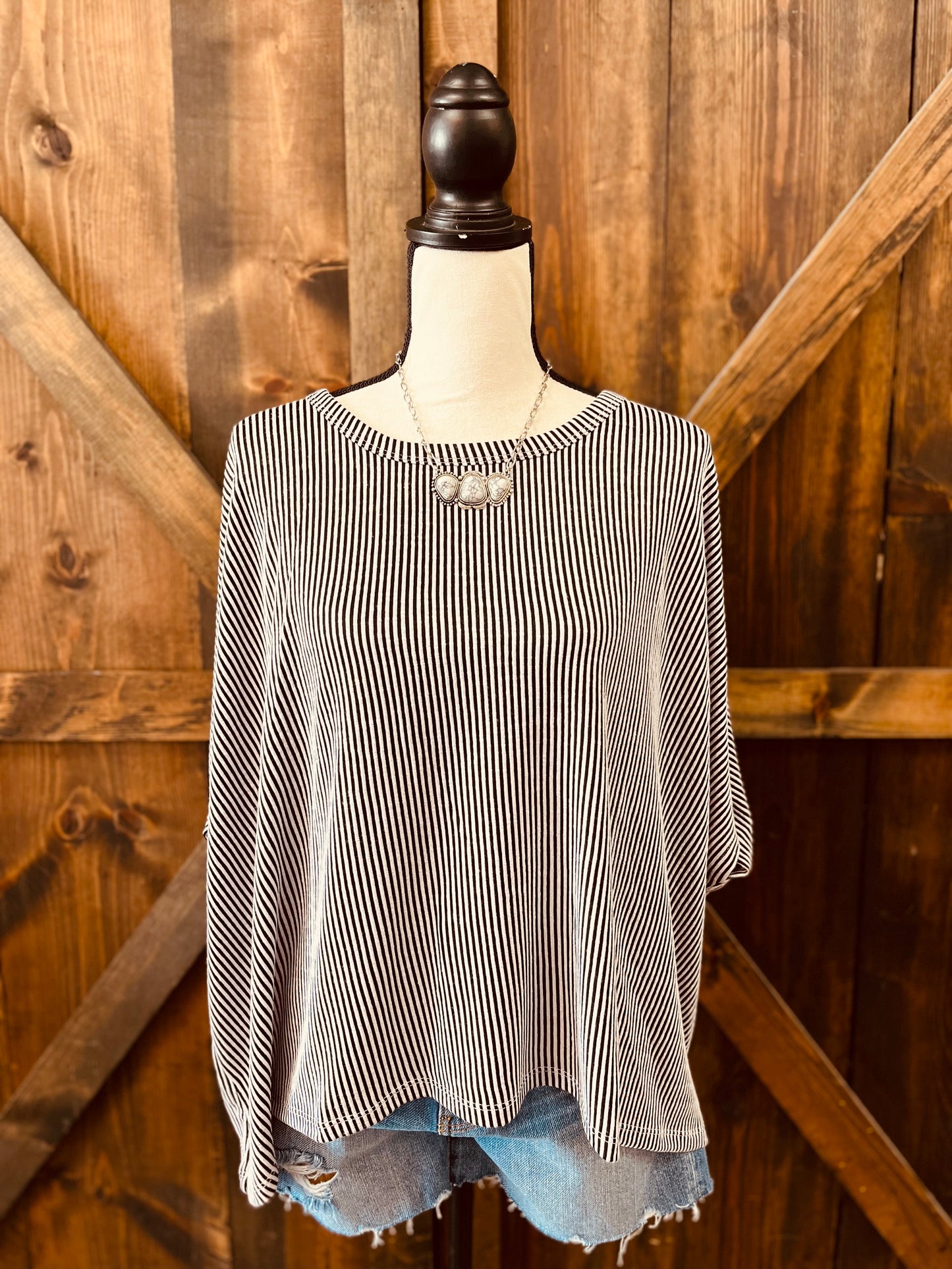 Ribbed Striped Oversized Short Sleeve Top