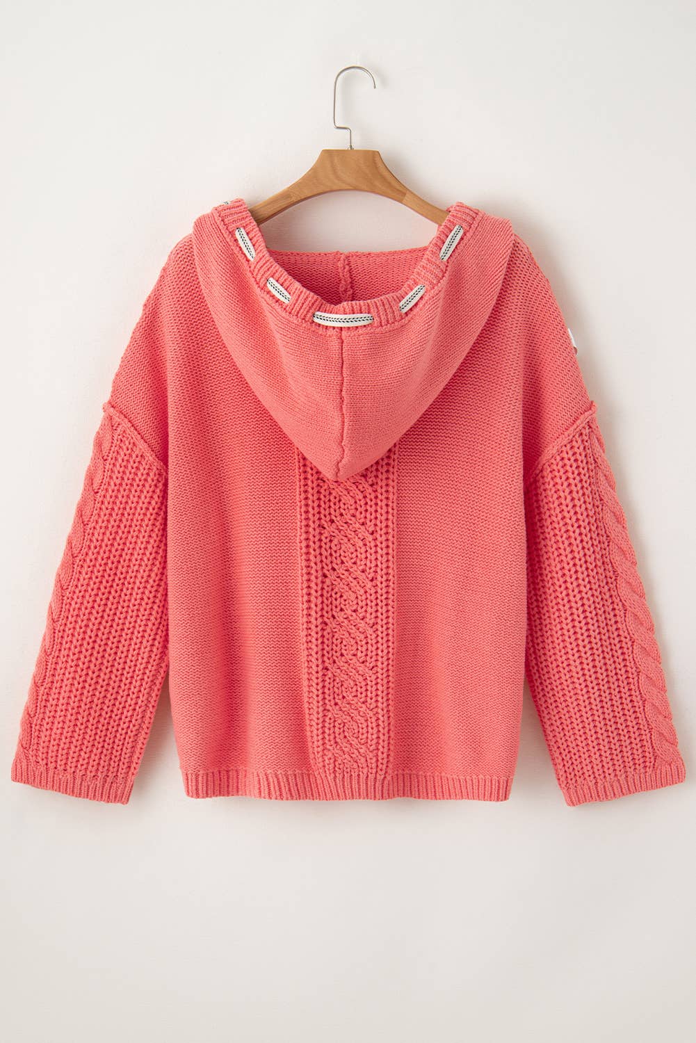 Cable Knit V Neck Hooded Pullover Sweater for Women