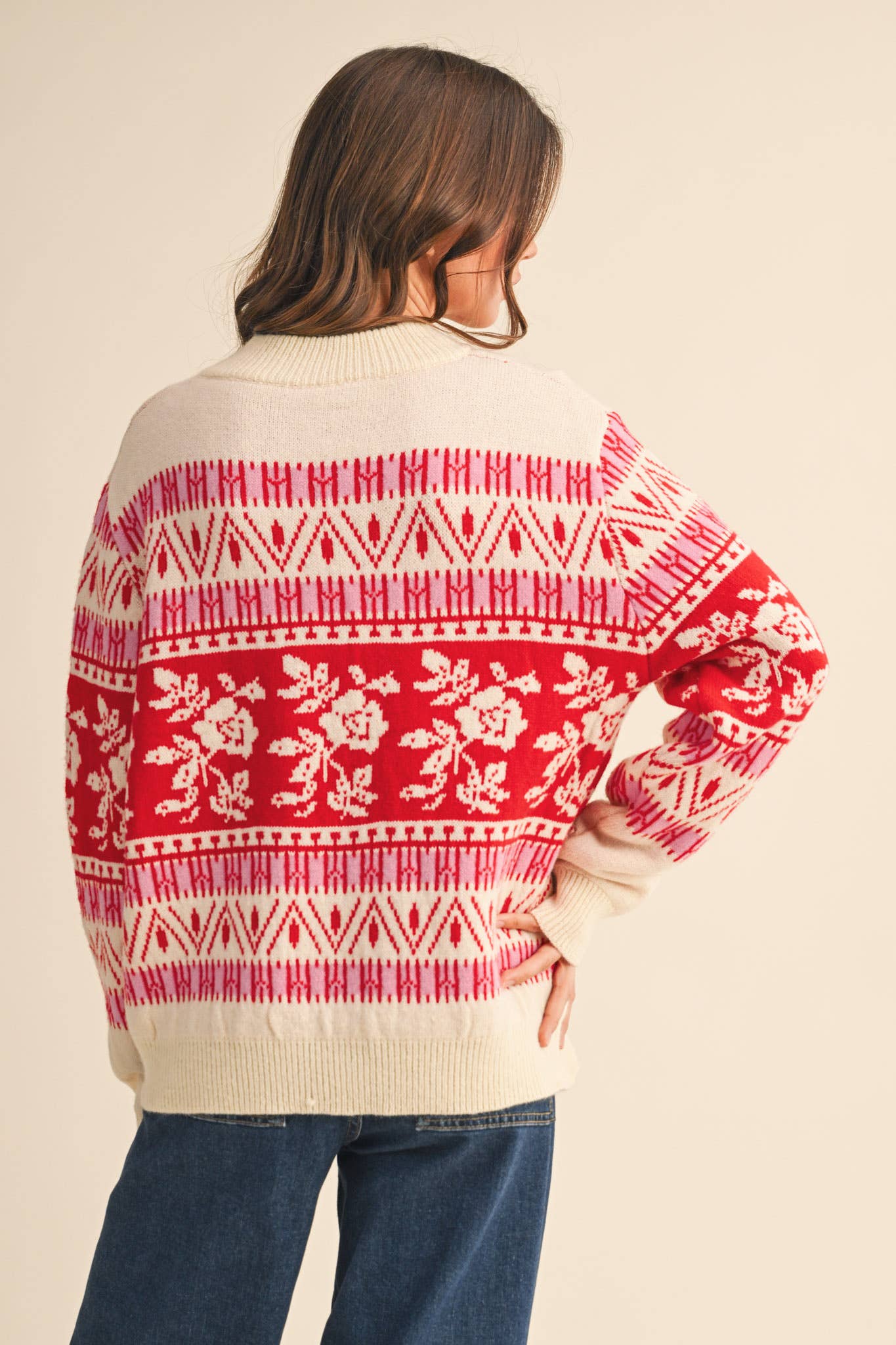 FLORAL KNIT ROUND NECK SWEATER MSW10960