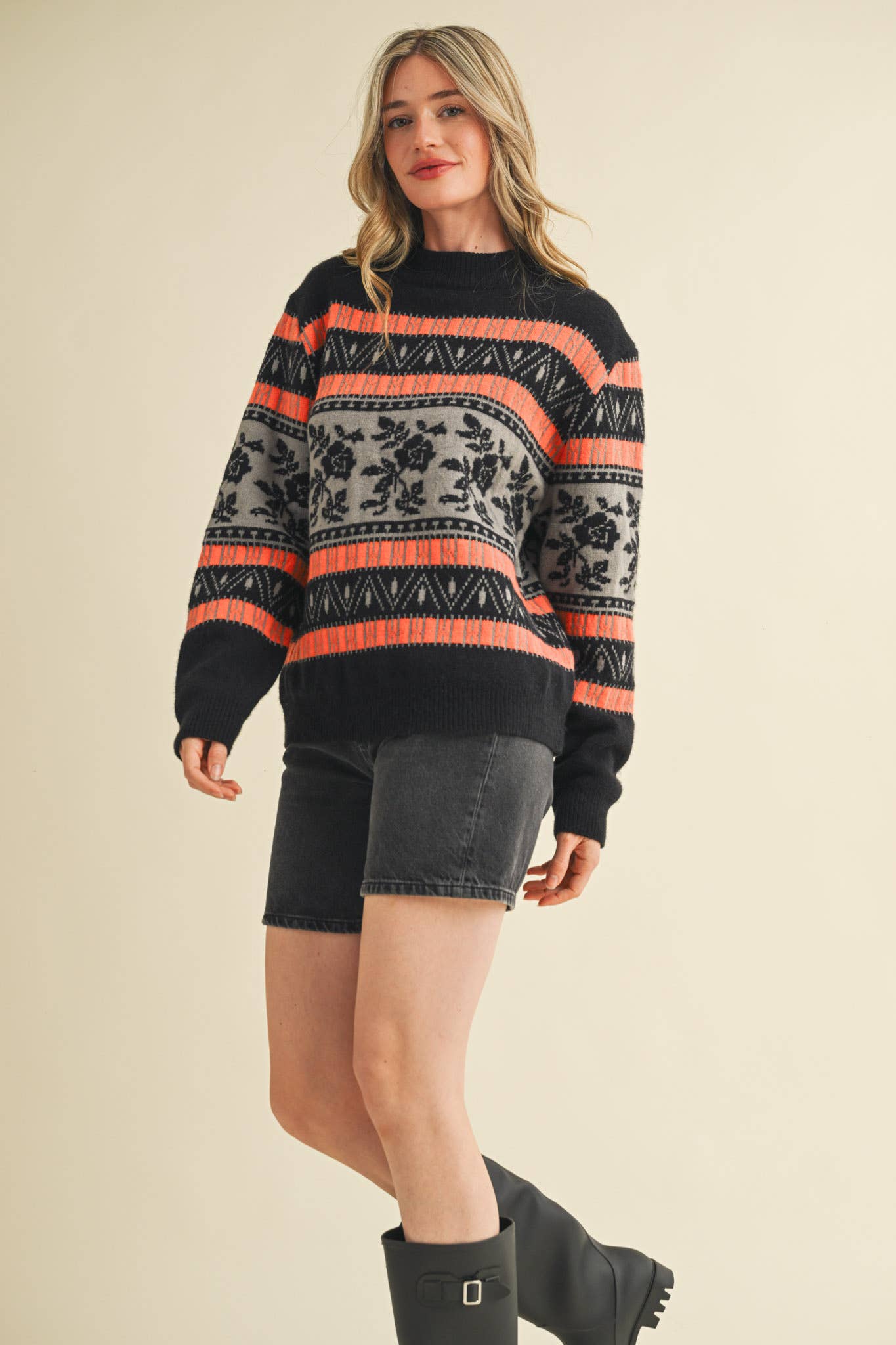 FLORAL KNIT ROUND NECK SWEATER MSW10960