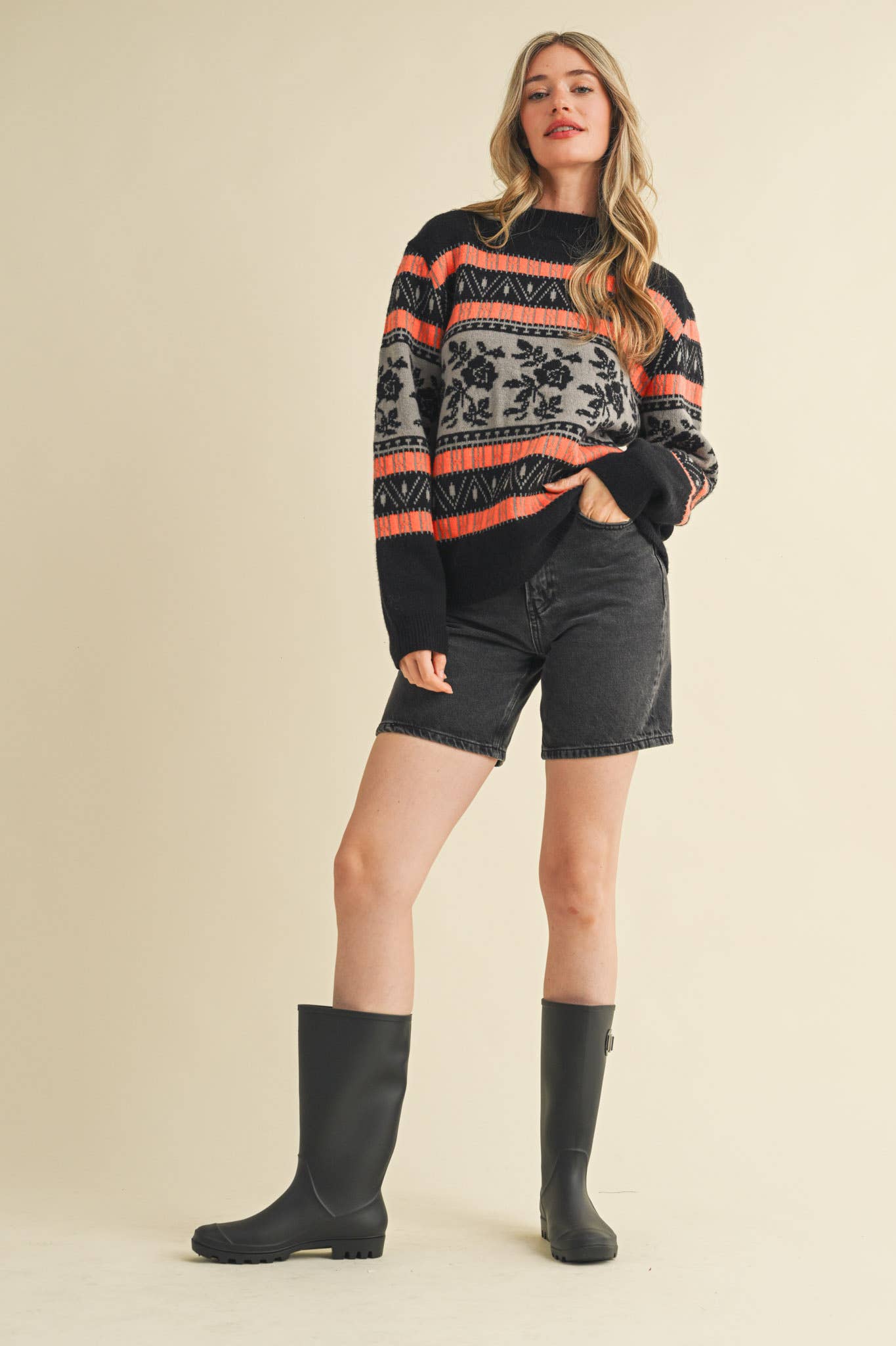 FLORAL KNIT ROUND NECK SWEATER MSW10960