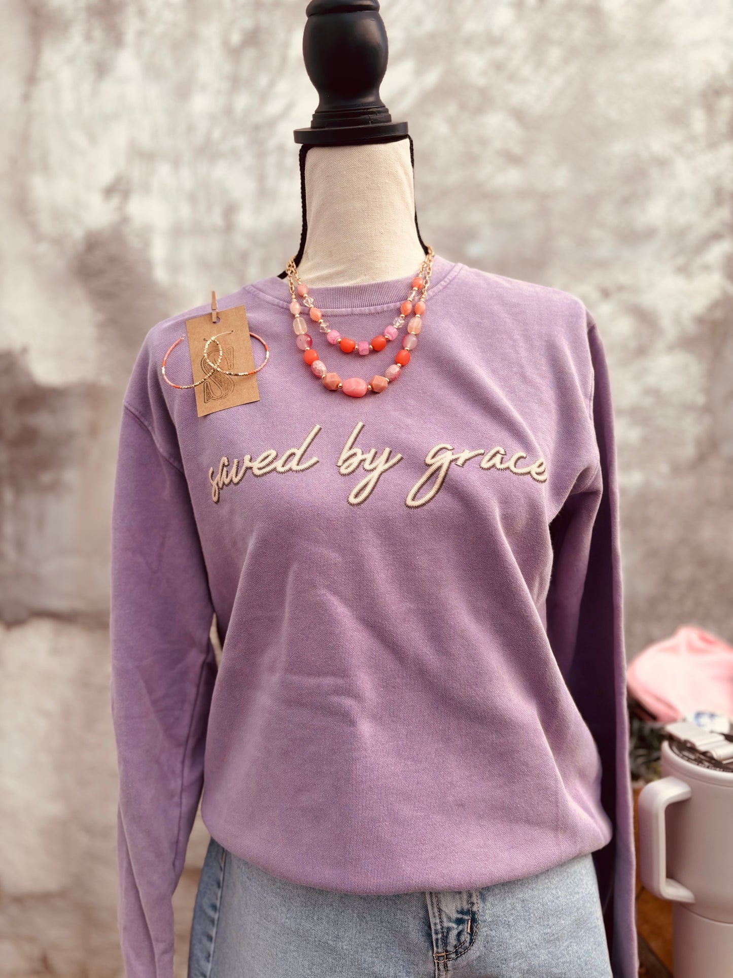 Saved By Grace Puff Graphic Sweatshirt