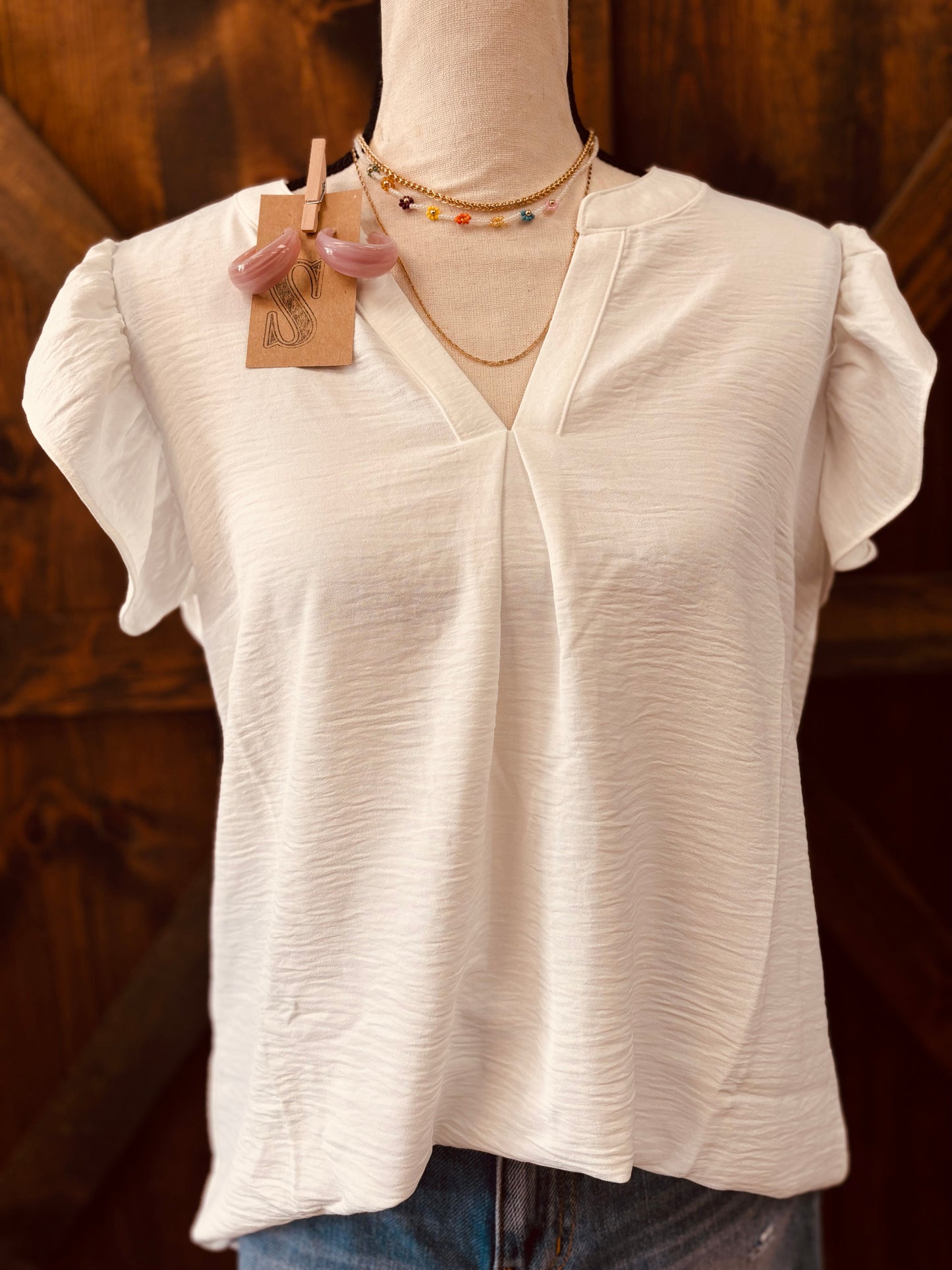 Woven AirFlow Ruffled Sleeve High-Low Top