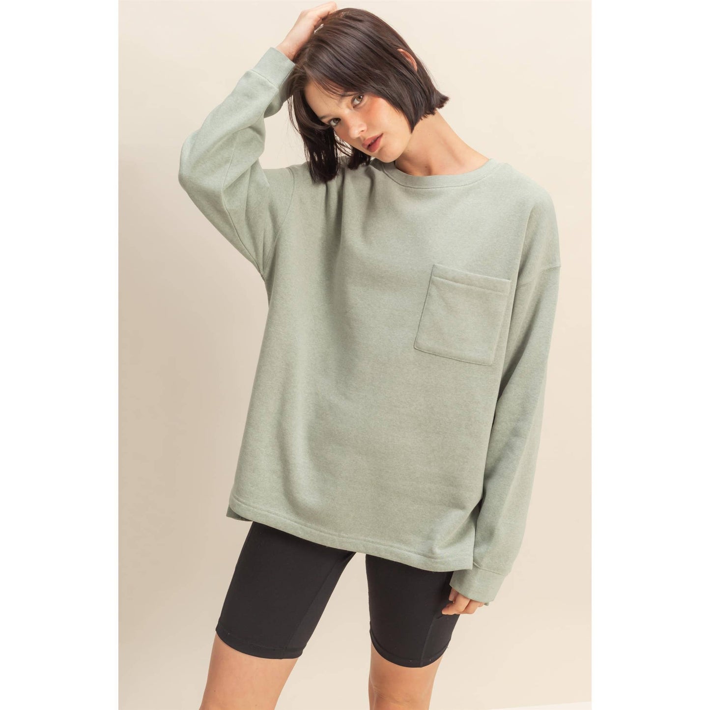 Basic Crew Neck Single Pocket Pullover Sweatshirt