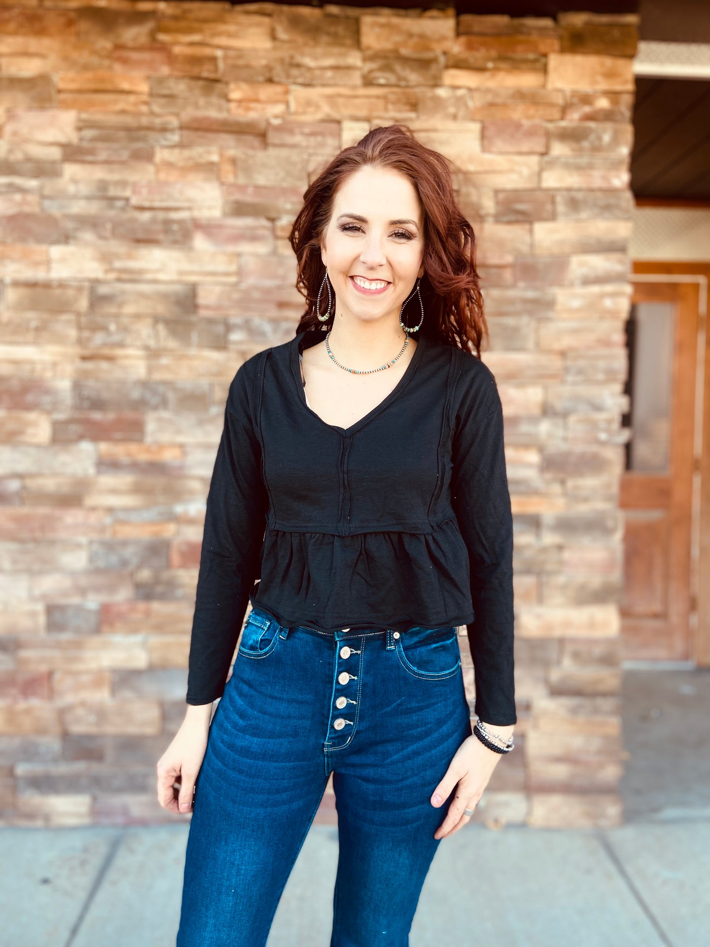 Raw Seam Detail Ruffle Crop Knit Top