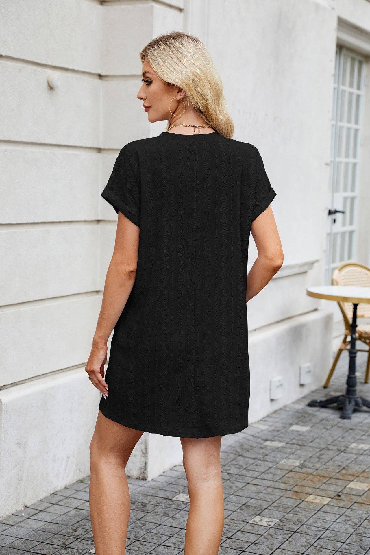 Round Neck Loose Short Sleeve Pocket Dress