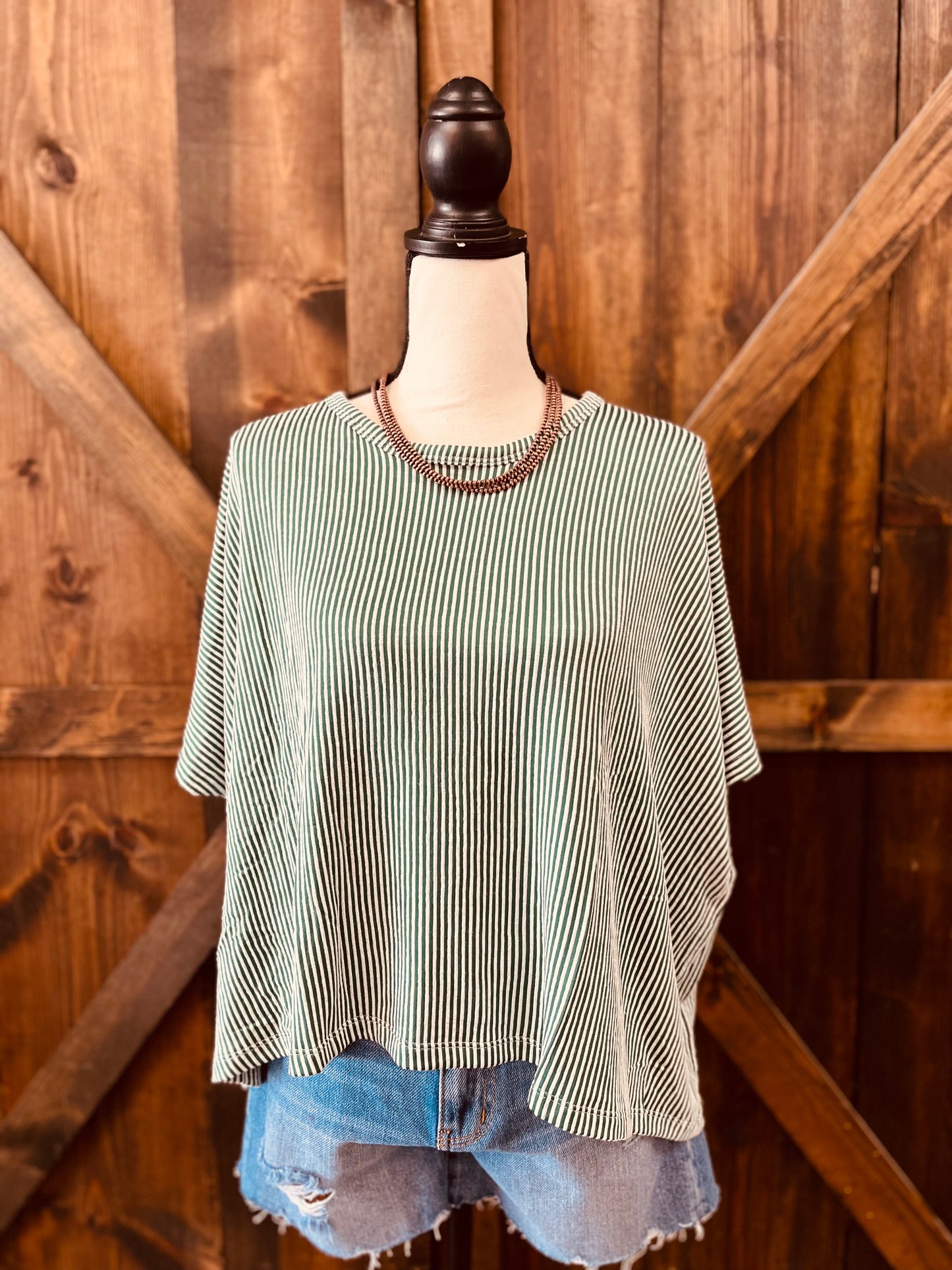 Ribbed Striped Oversized Short Sleeve Top
