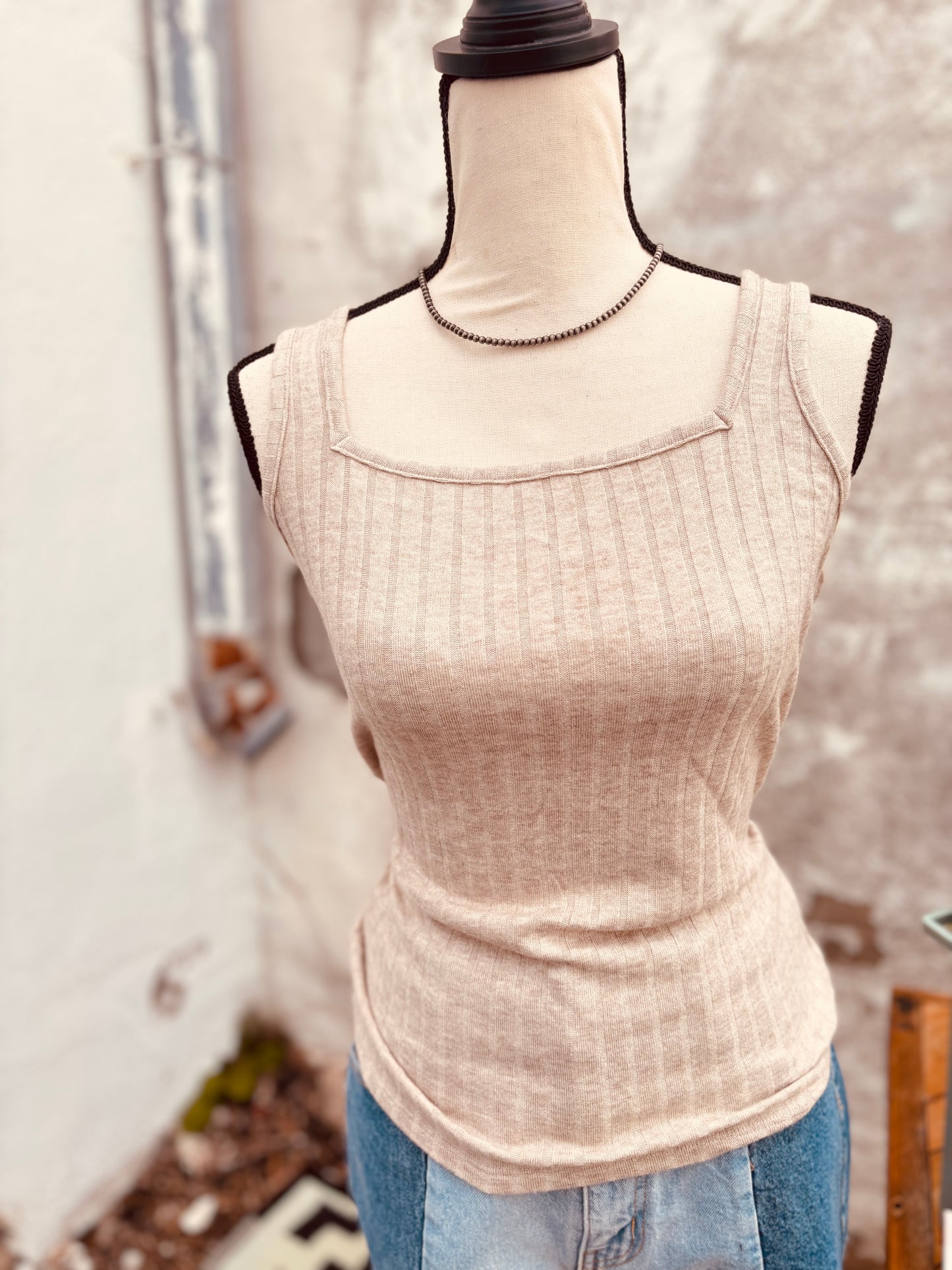 Ribbed Square Neck Sleevless Top