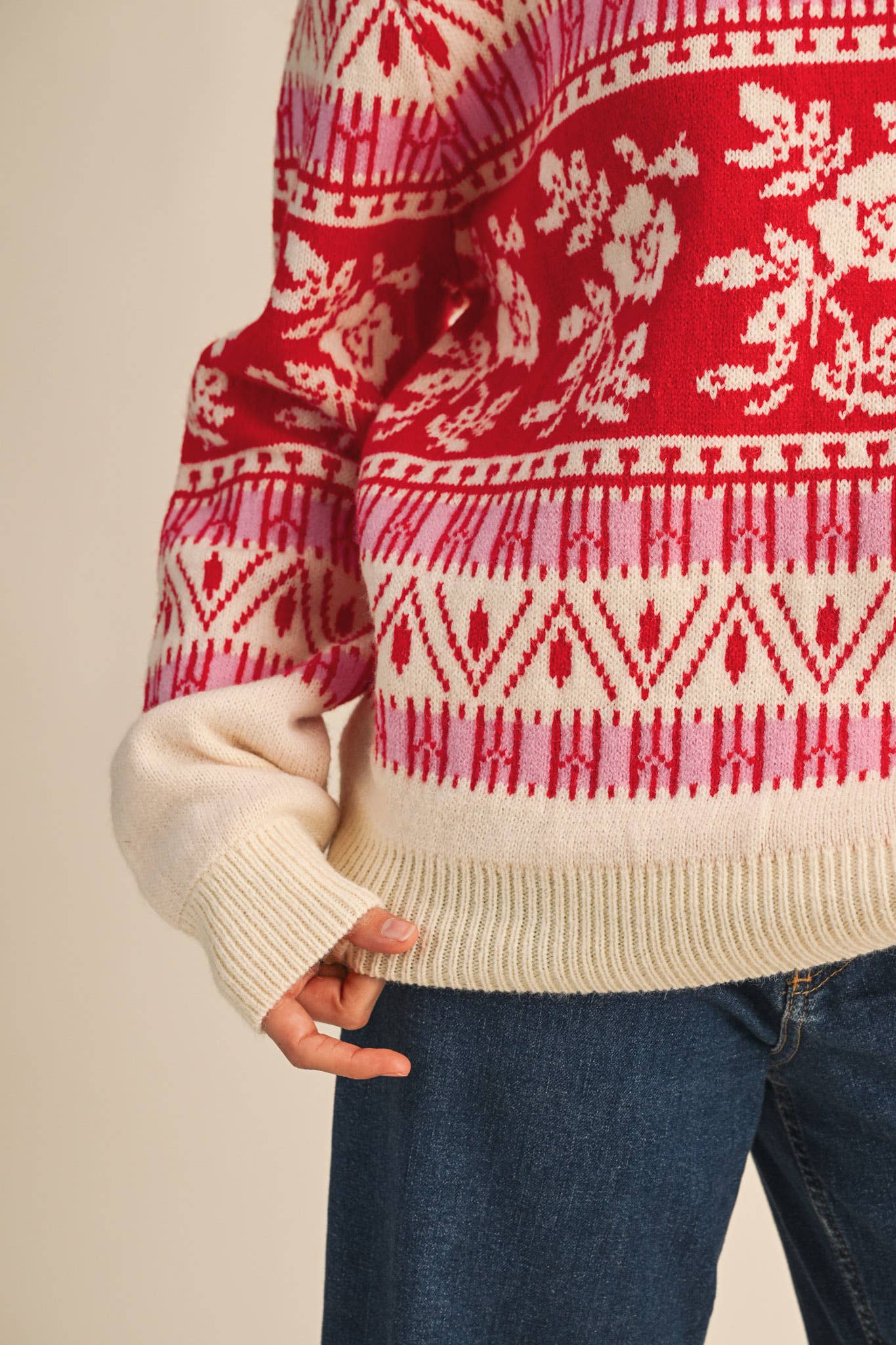 FLORAL KNIT ROUND NECK SWEATER MSW10960
