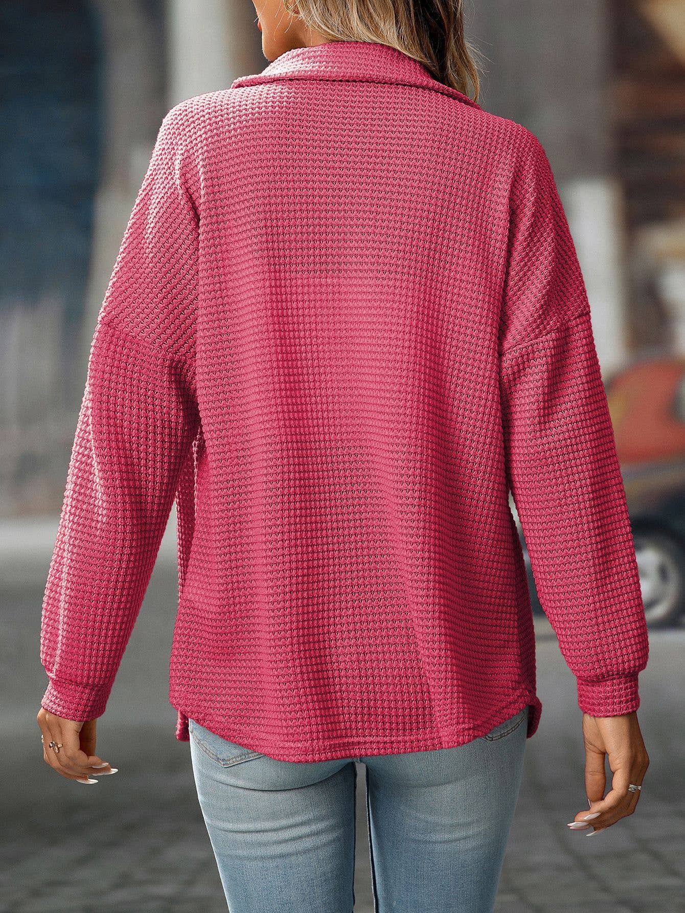 Waffle Knit Button-Up Shirt – Casual Fall Cardigan