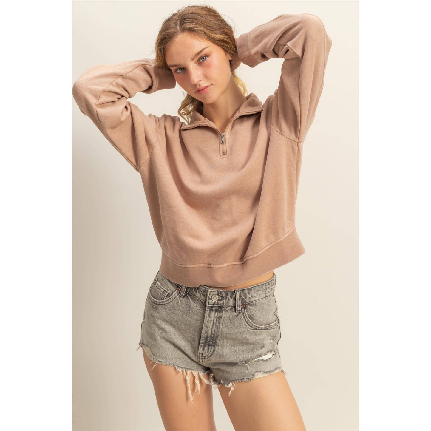 Pullover Half Zip Up Terry Sweatshirt