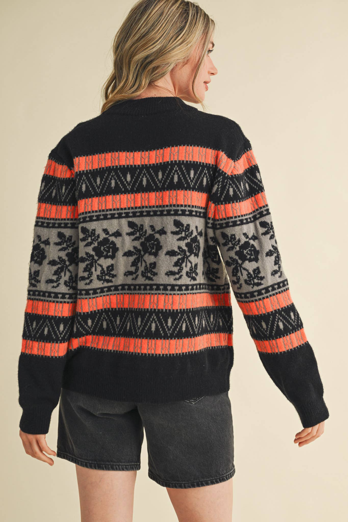 FLORAL KNIT ROUND NECK SWEATER MSW10960