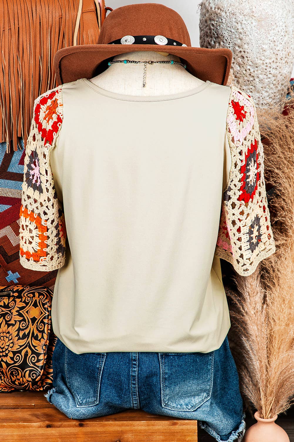 Fashion-W Floral Crochet Short Sleeve Top*S-XL