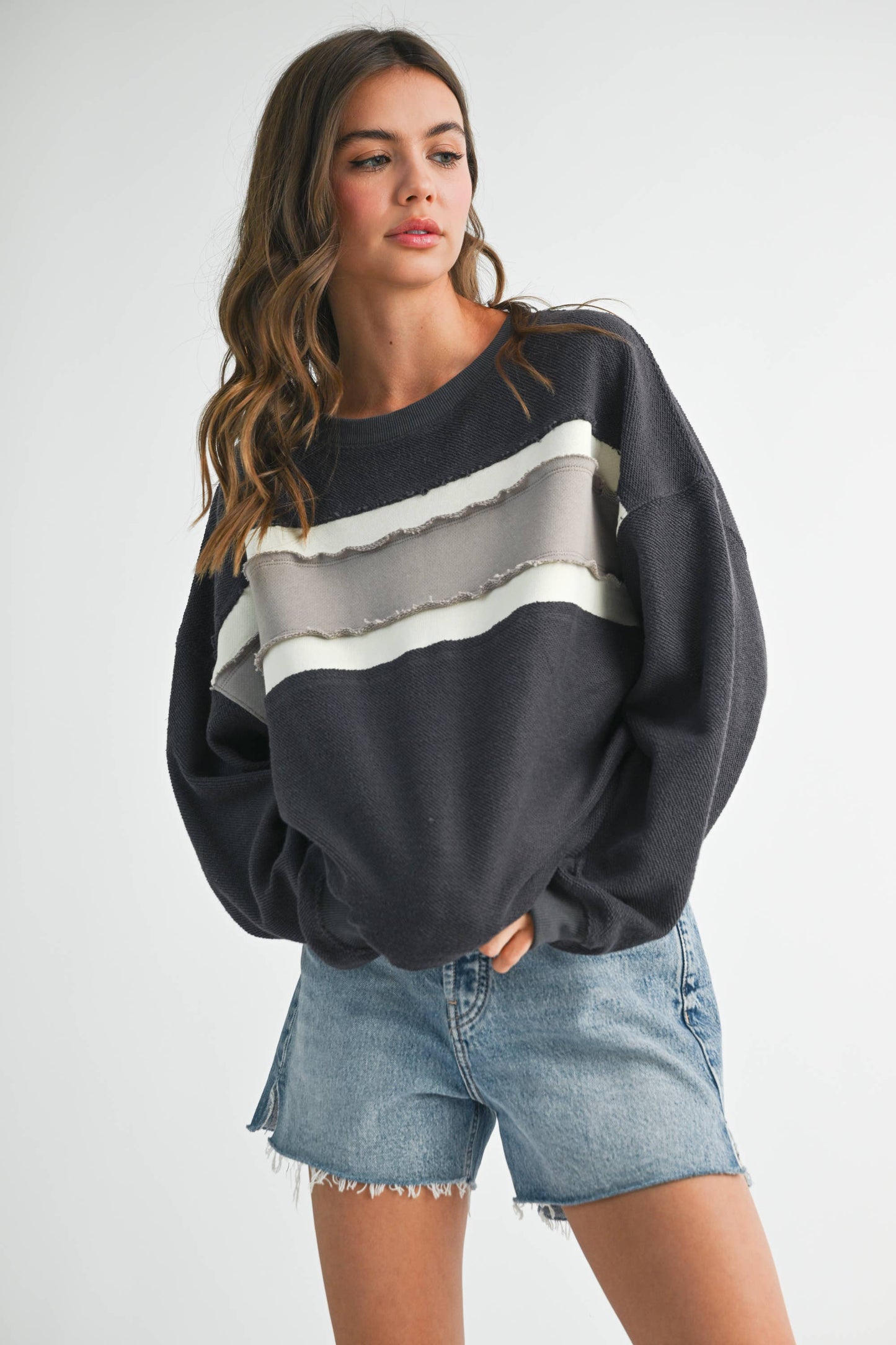 Navy, Striped Sweatshirt