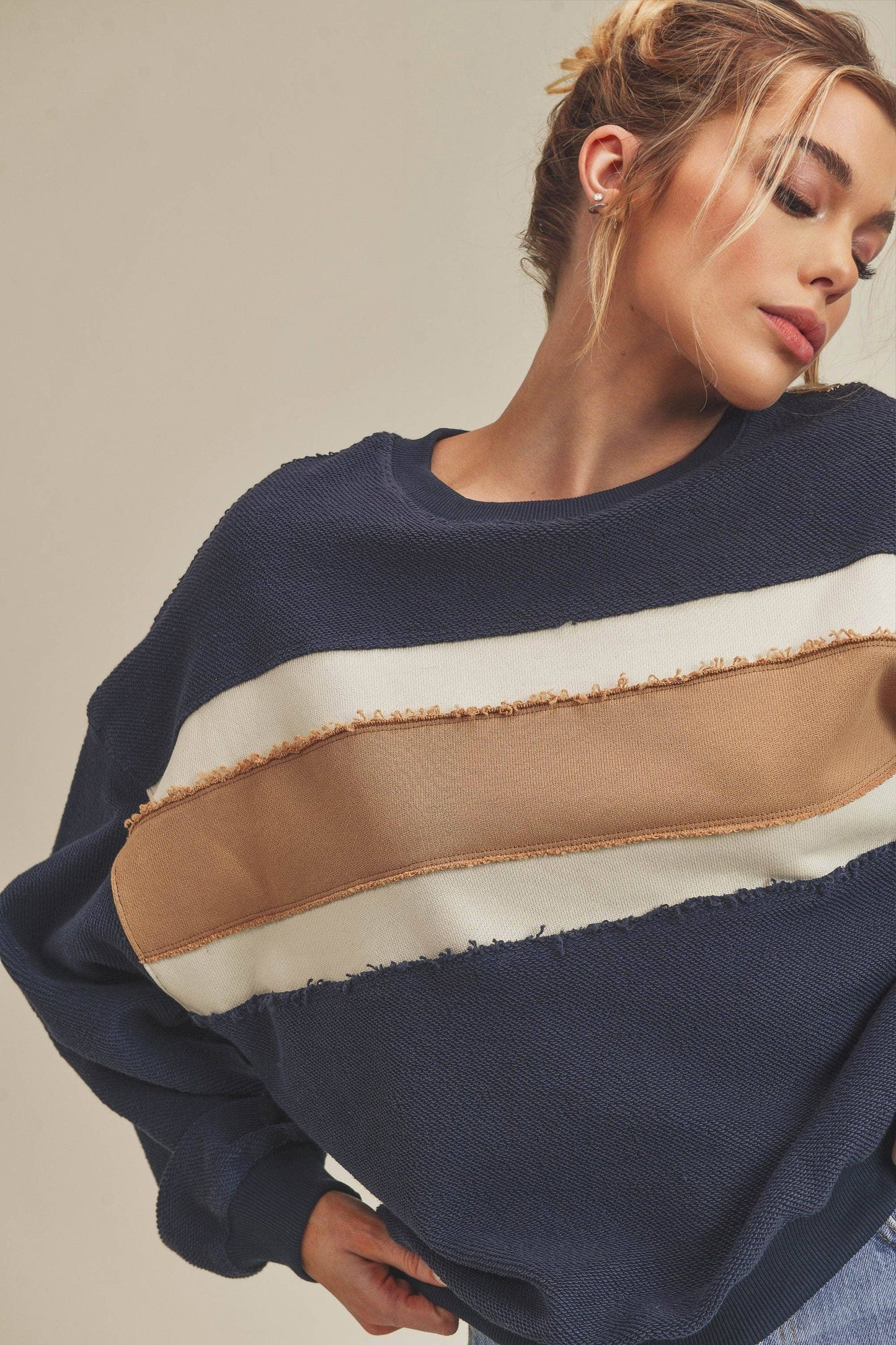 Navy, Striped Sweatshirt