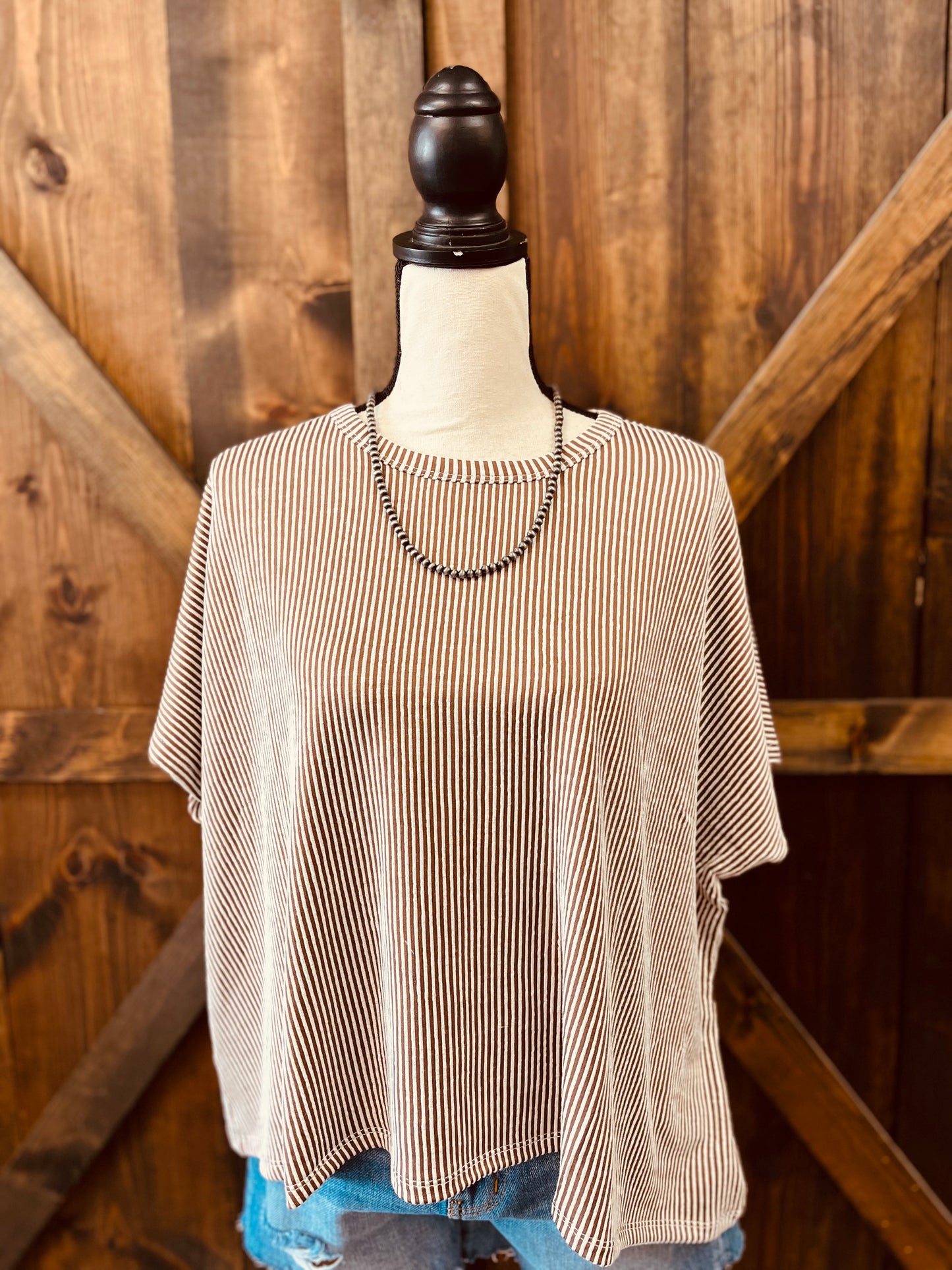 Ribbed Striped Oversized Short Sleeve Top