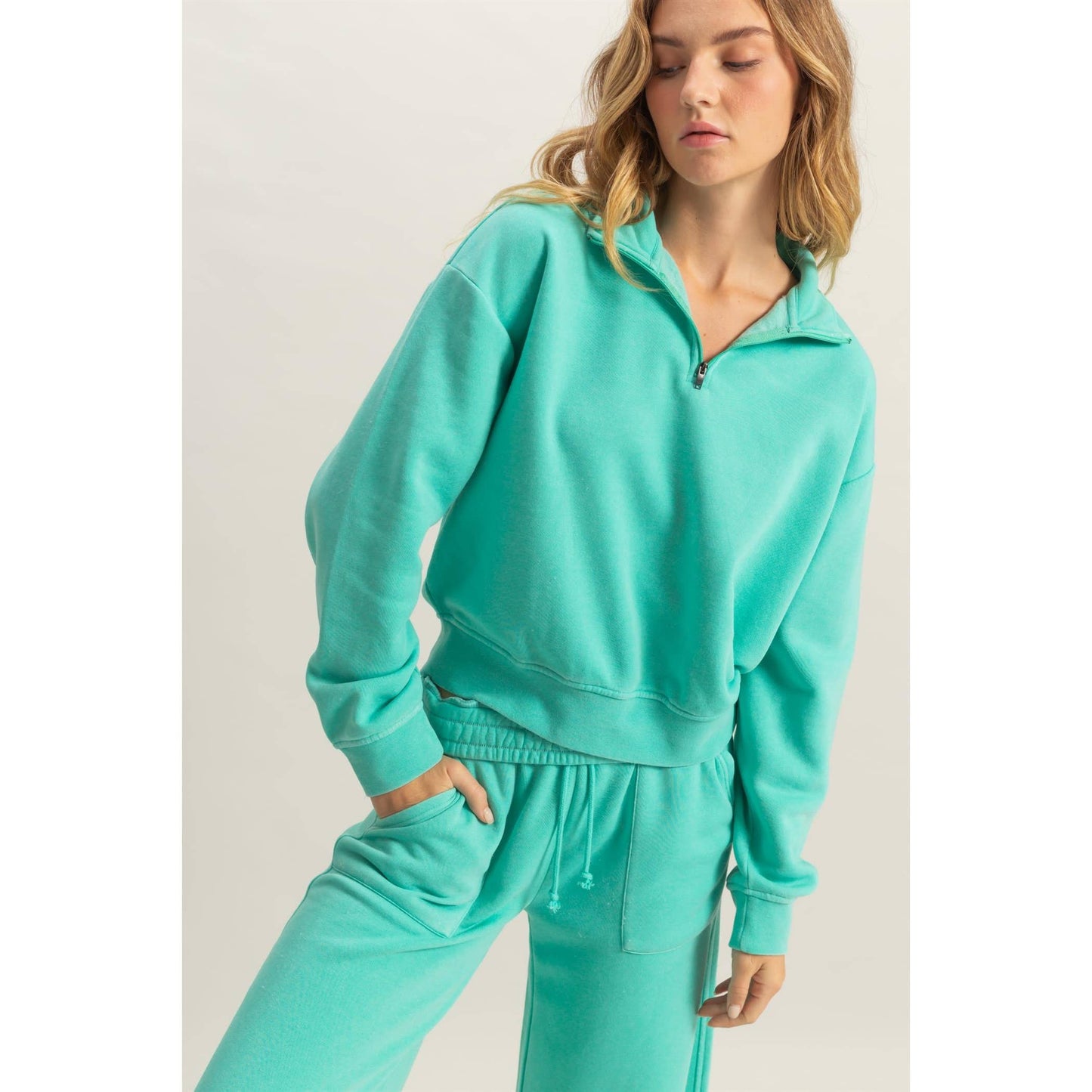 Pullover Half Zip Up Terry Sweatshirt