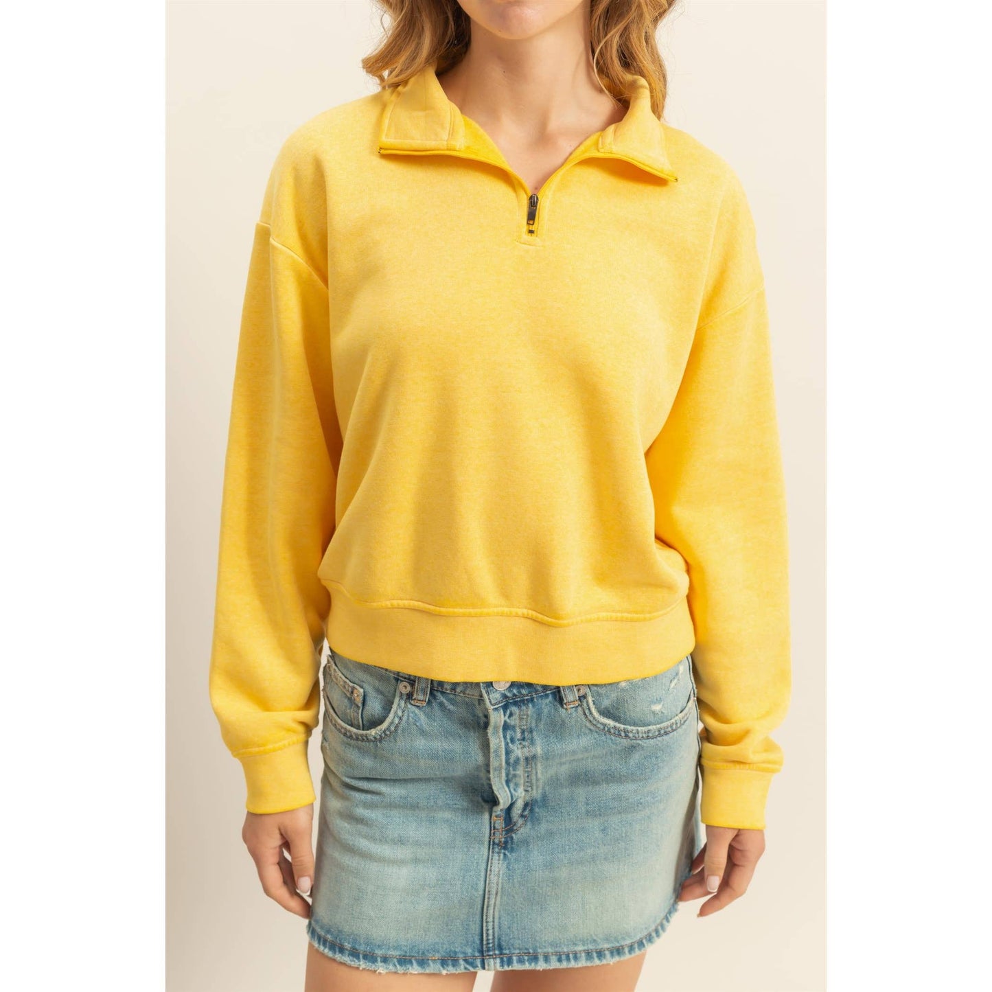 Pullover Half Zip Up Terry Sweatshirt