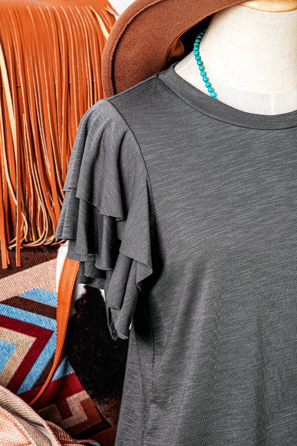 Fashion Western Layered Ruffle Short Sleeve Round Neck Top