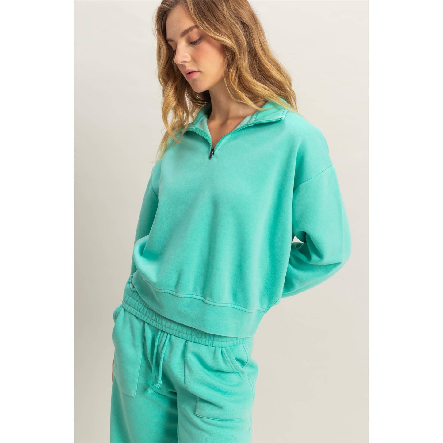 Pullover Half Zip Up Terry Sweatshirt