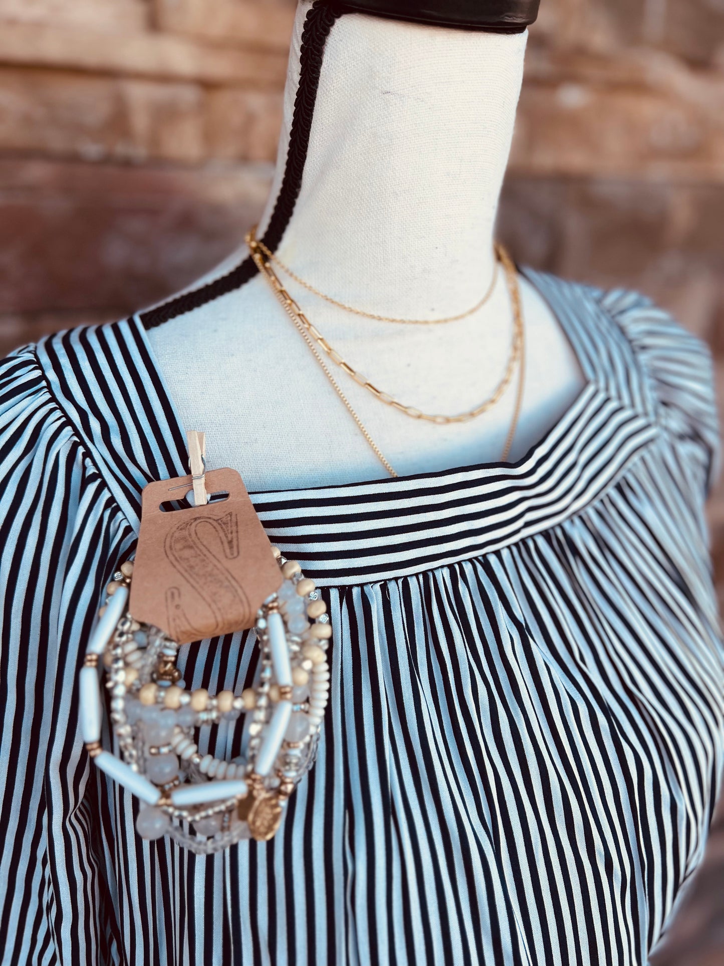 Woven Striped Square Neck Top
