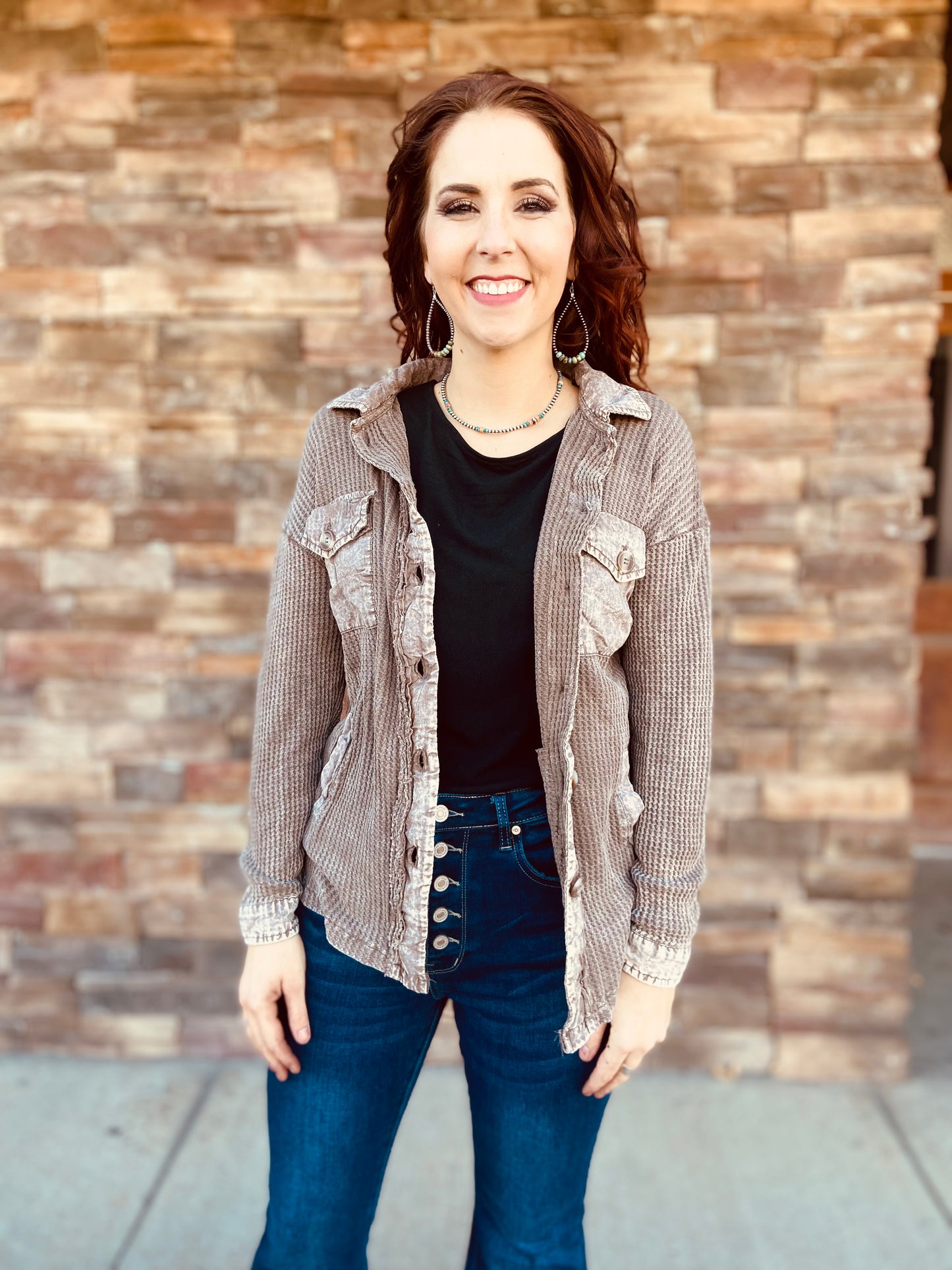 Cotton Waffle Acid Wash Shacket