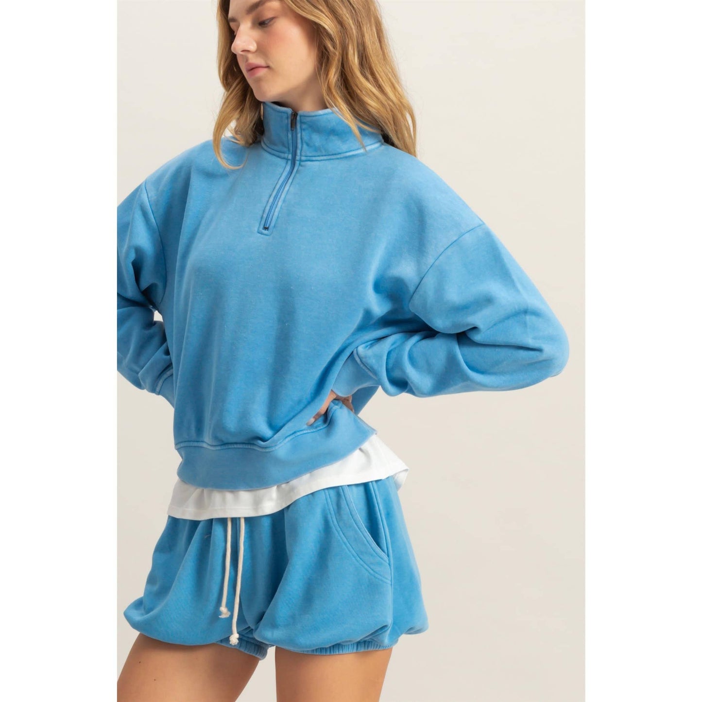 Pullover Half Zip Up Terry Sweatshirt