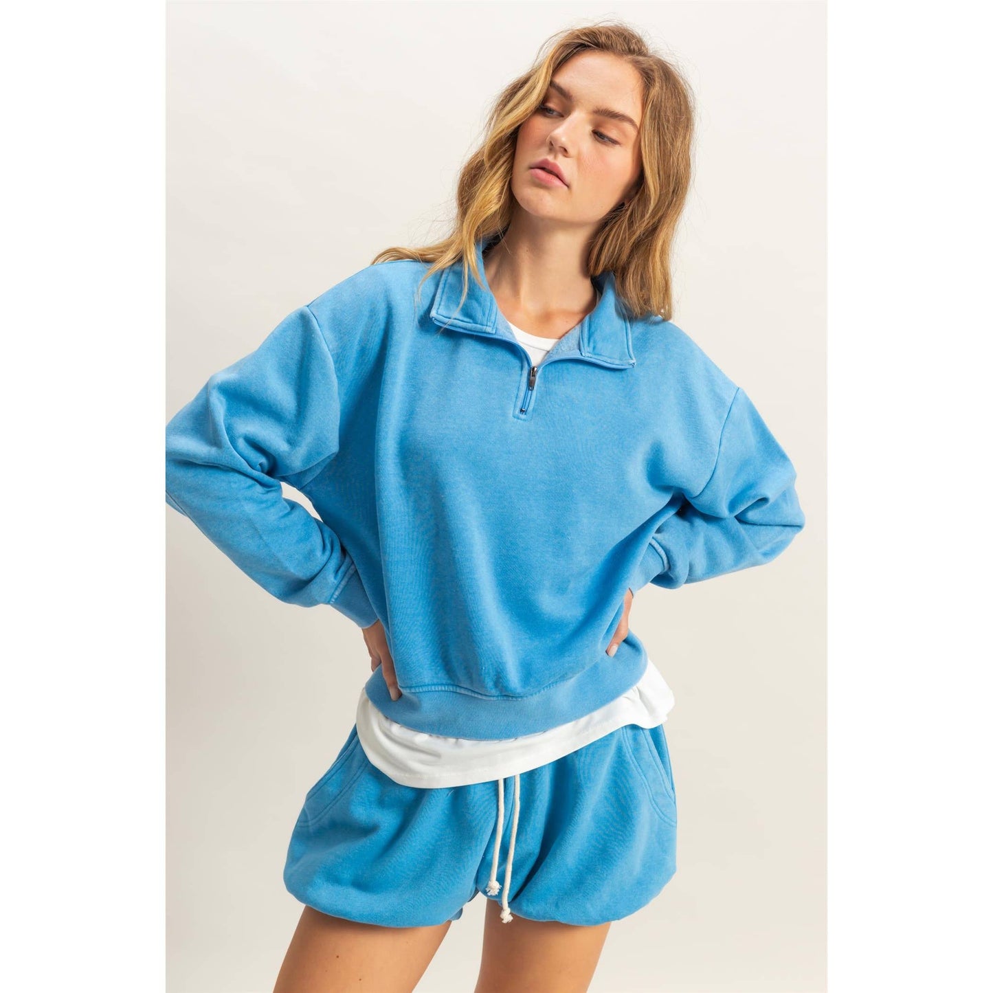 Pullover Half Zip Up Terry Sweatshirt