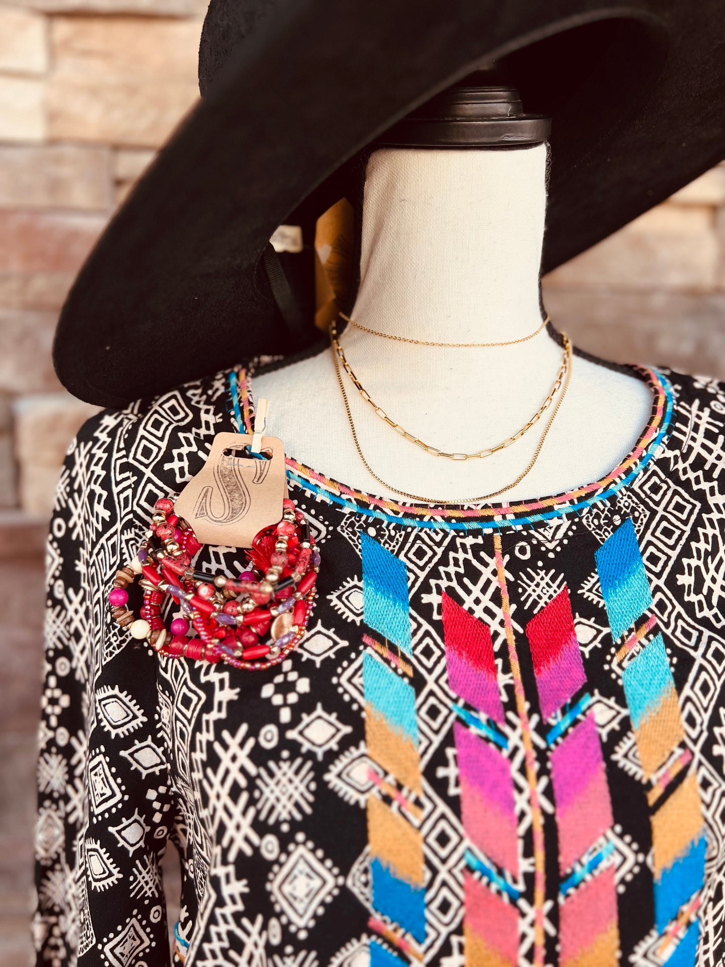 Embroidered Print Top