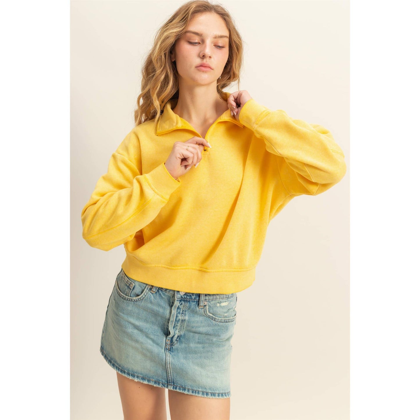 Pullover Half Zip Up Terry Sweatshirt
