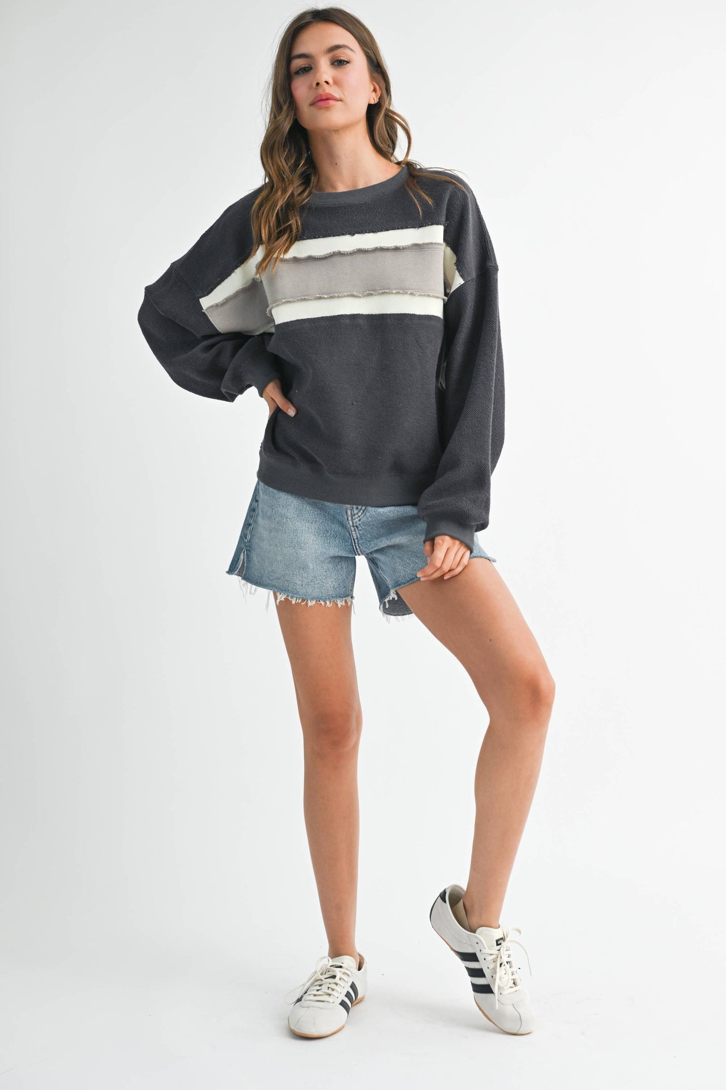 Navy, Striped Sweatshirt