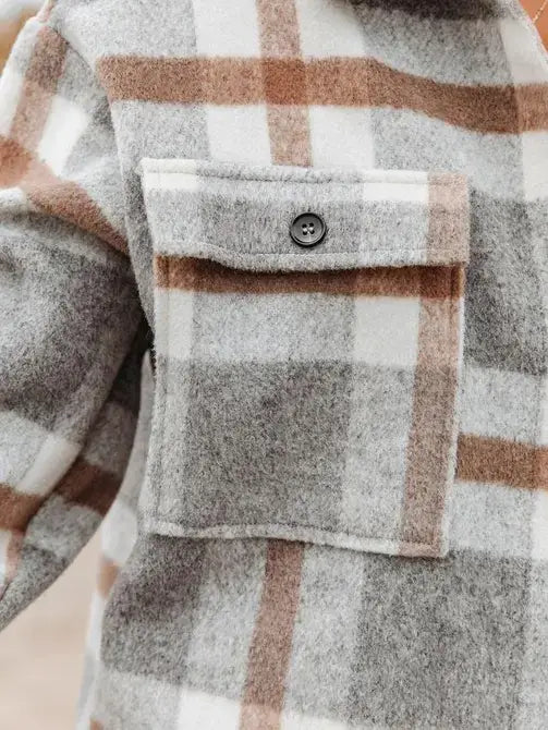 Navy Blue Plaid Button Flannel Shirt Jacket