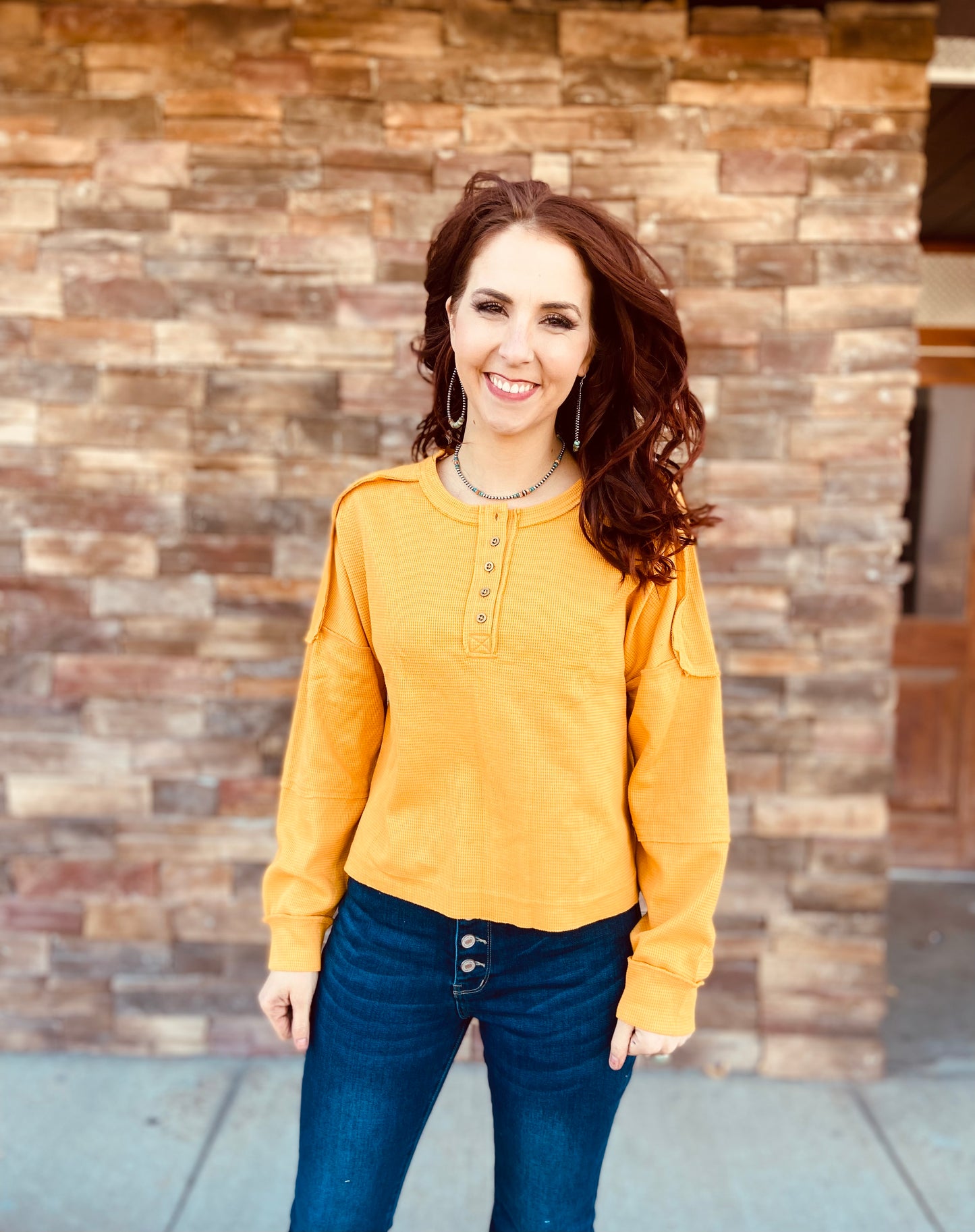 raw edge detail casual waffle knit top