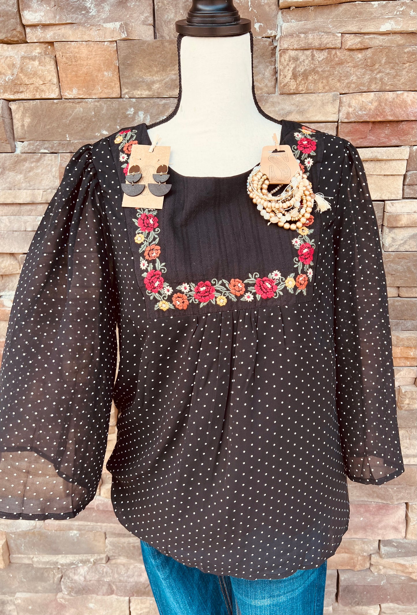 Polka Dot BabyDoll Top Black