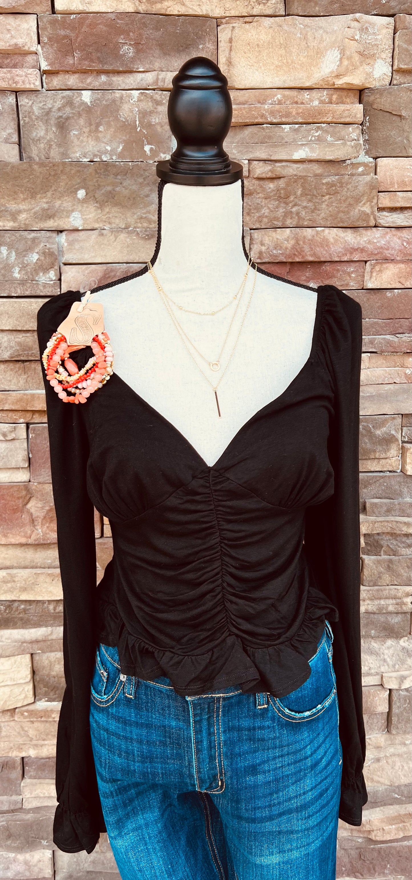 V Neck Ruched Top