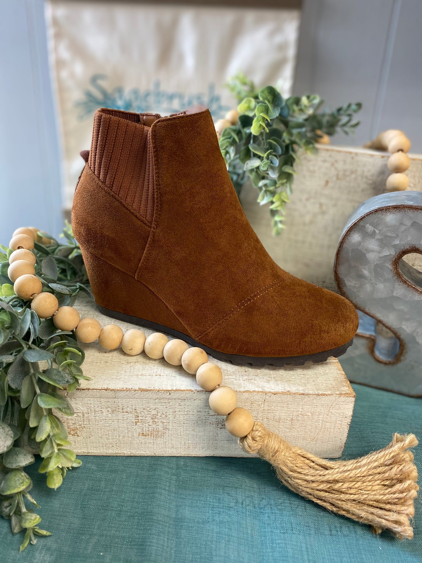Brown Wedge Booties