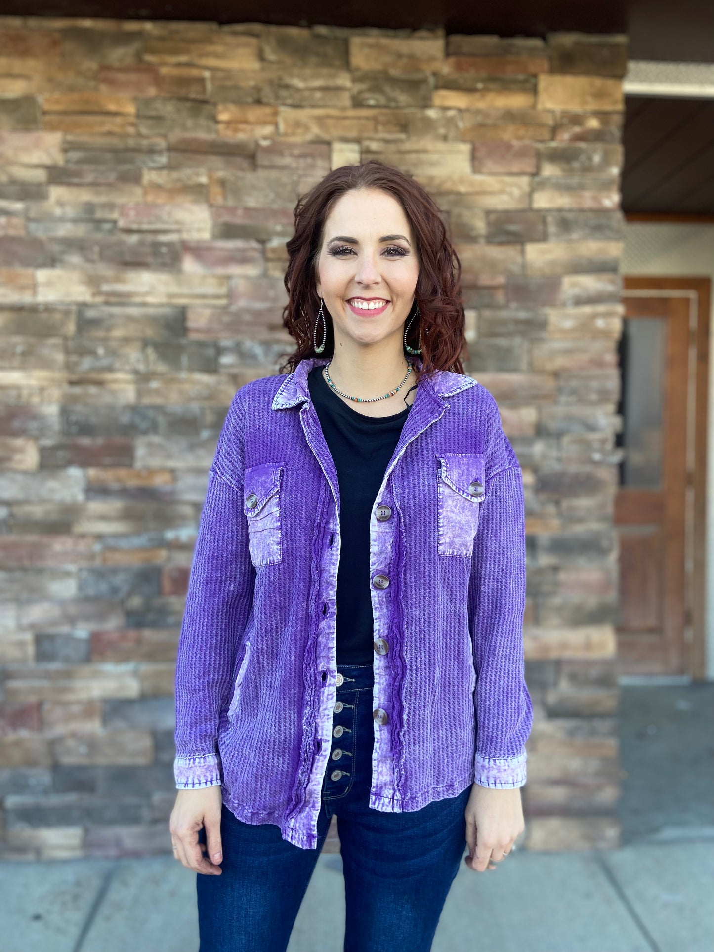 Cotton Waffle Acid Wash Shacket