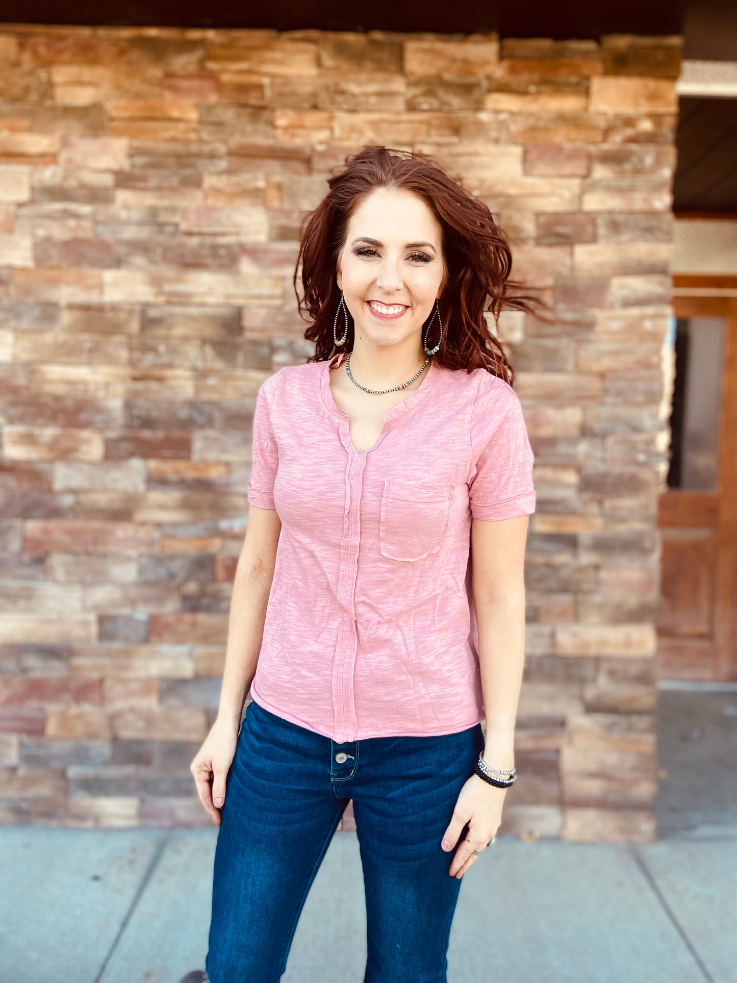 Short Sleeve Raw Edge Pocket T-Shirt