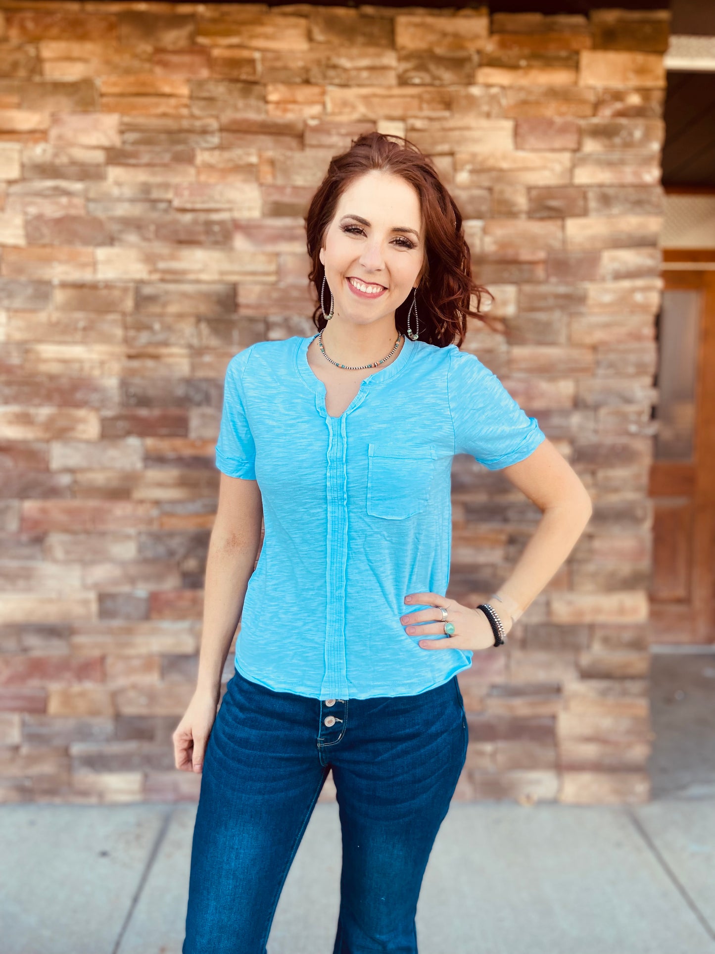 Short Sleeve Raw Edge Pocket T-Shirt