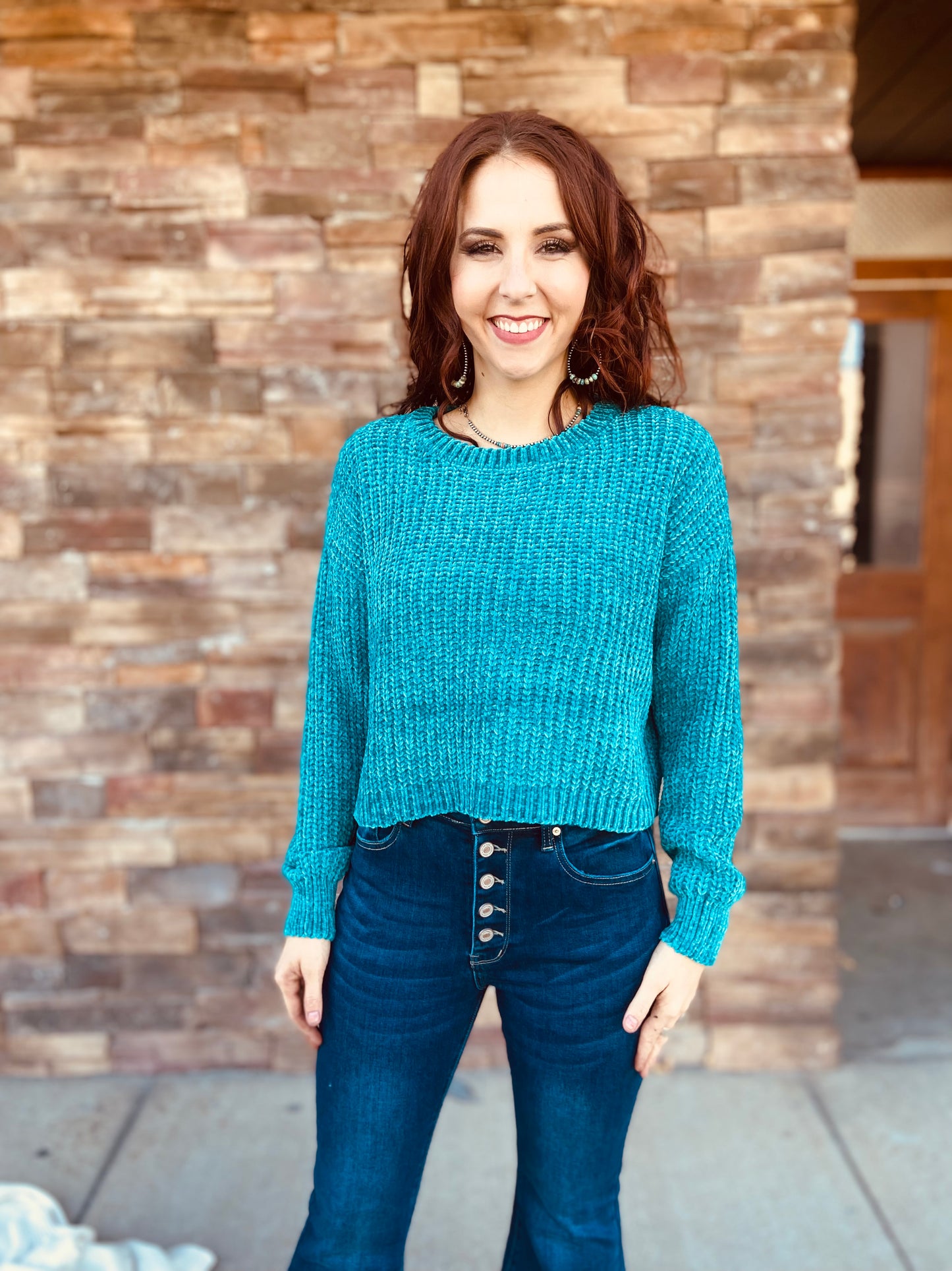 Chenille Round Neck Crop Sweater