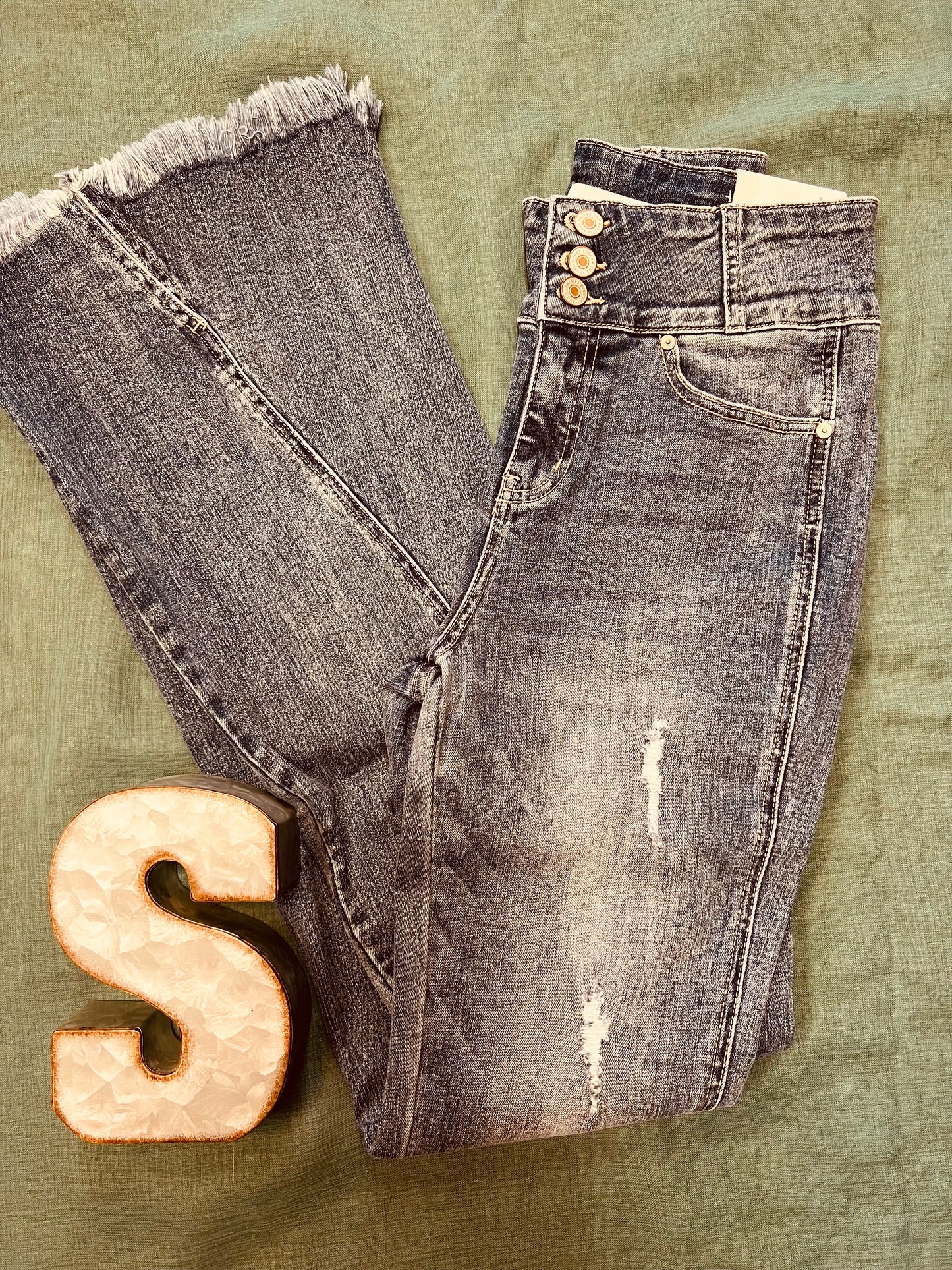 High Rise Hem Detail Flare