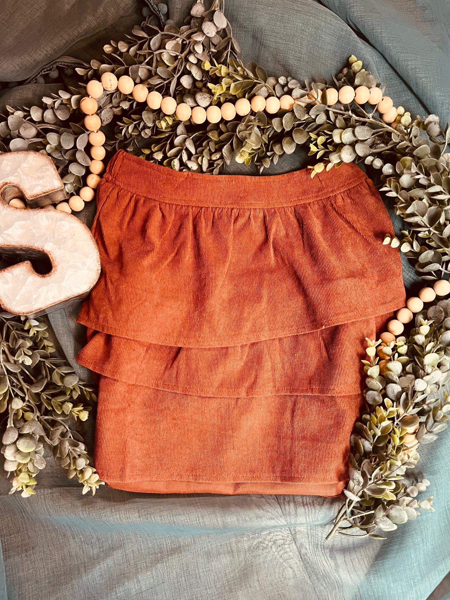 Ruffled Corduroy Solid Mini Skirt