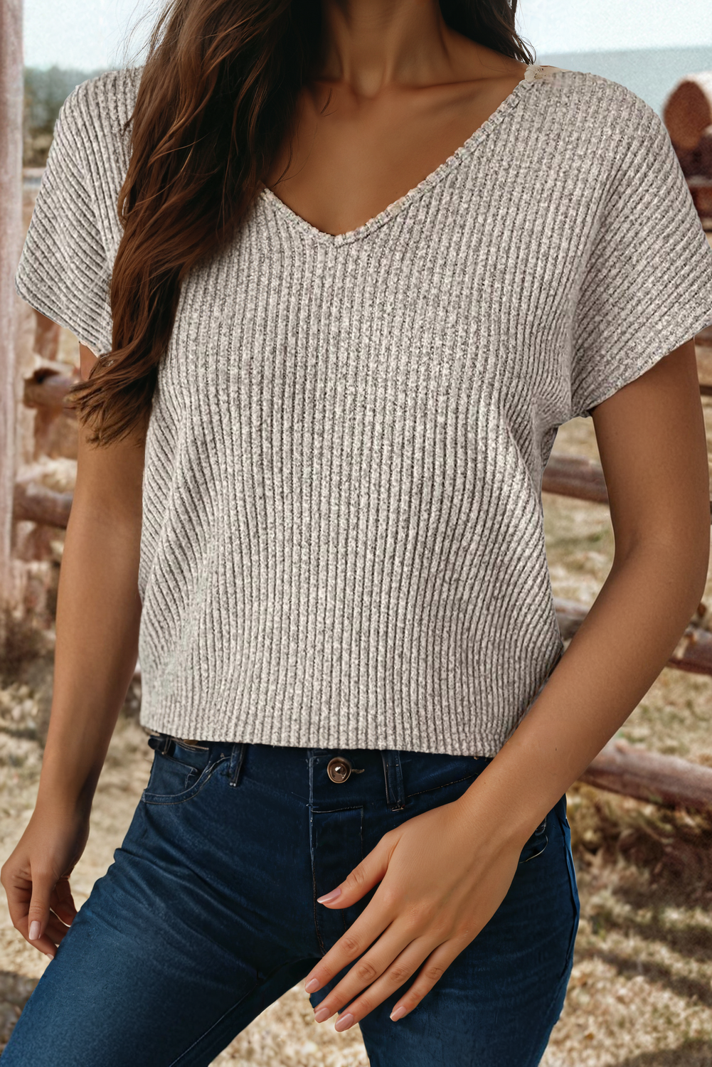 Fashion-W Ribbed Short Sleeve Colorblock Bow Back Top