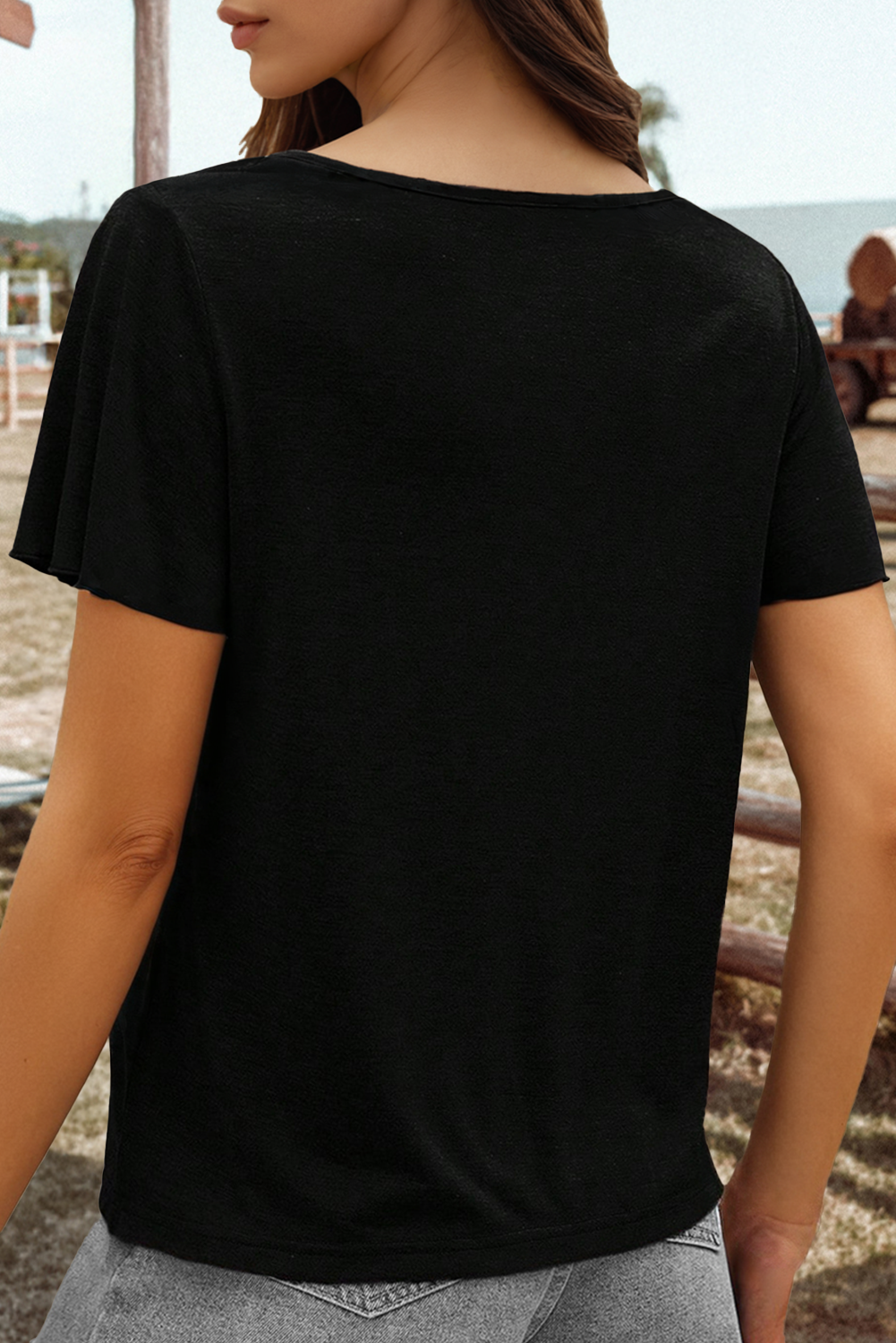 Fashion-W Crisscross Butterfly Sleeve T Shirt