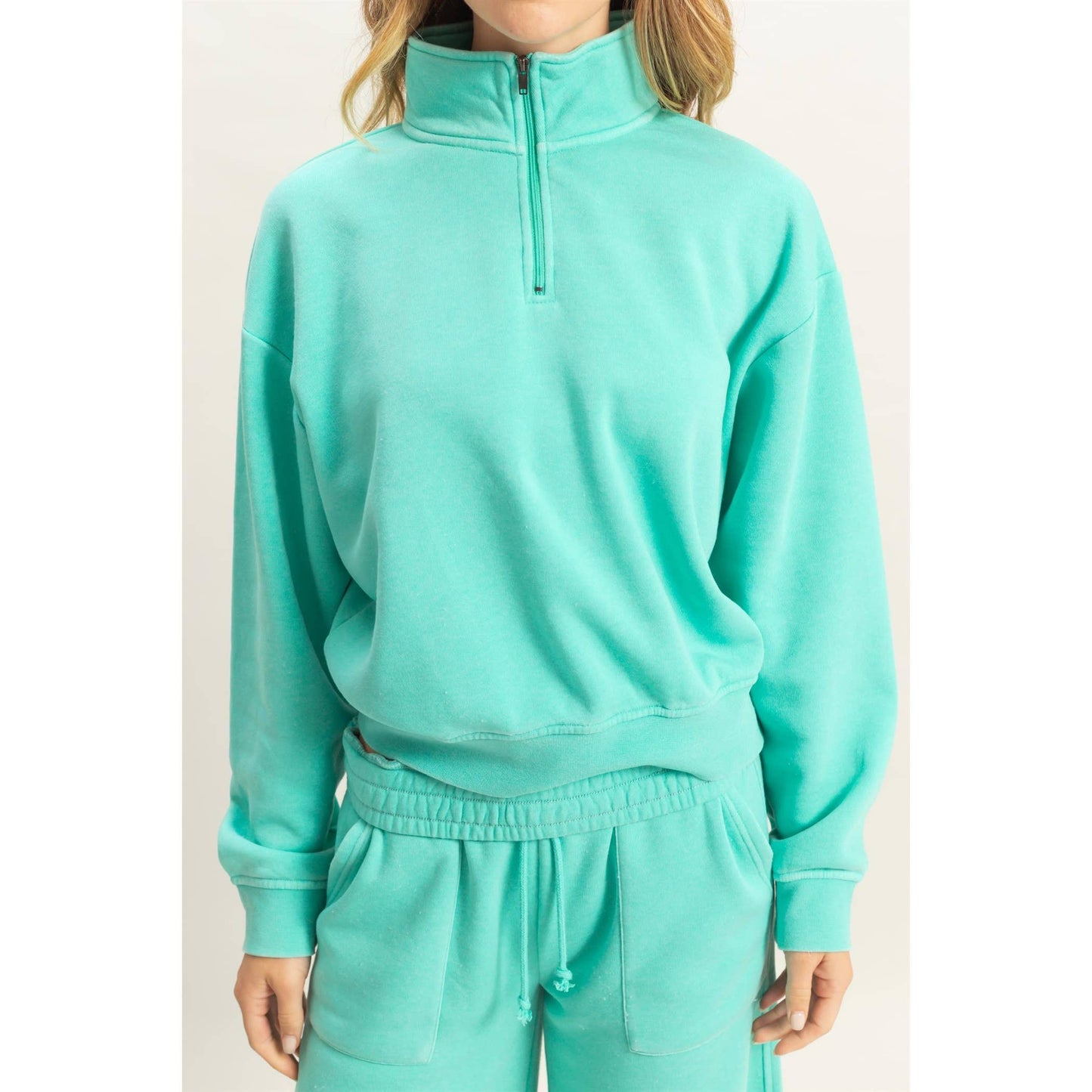 Pullover Half Zip Up Terry Sweatshirt